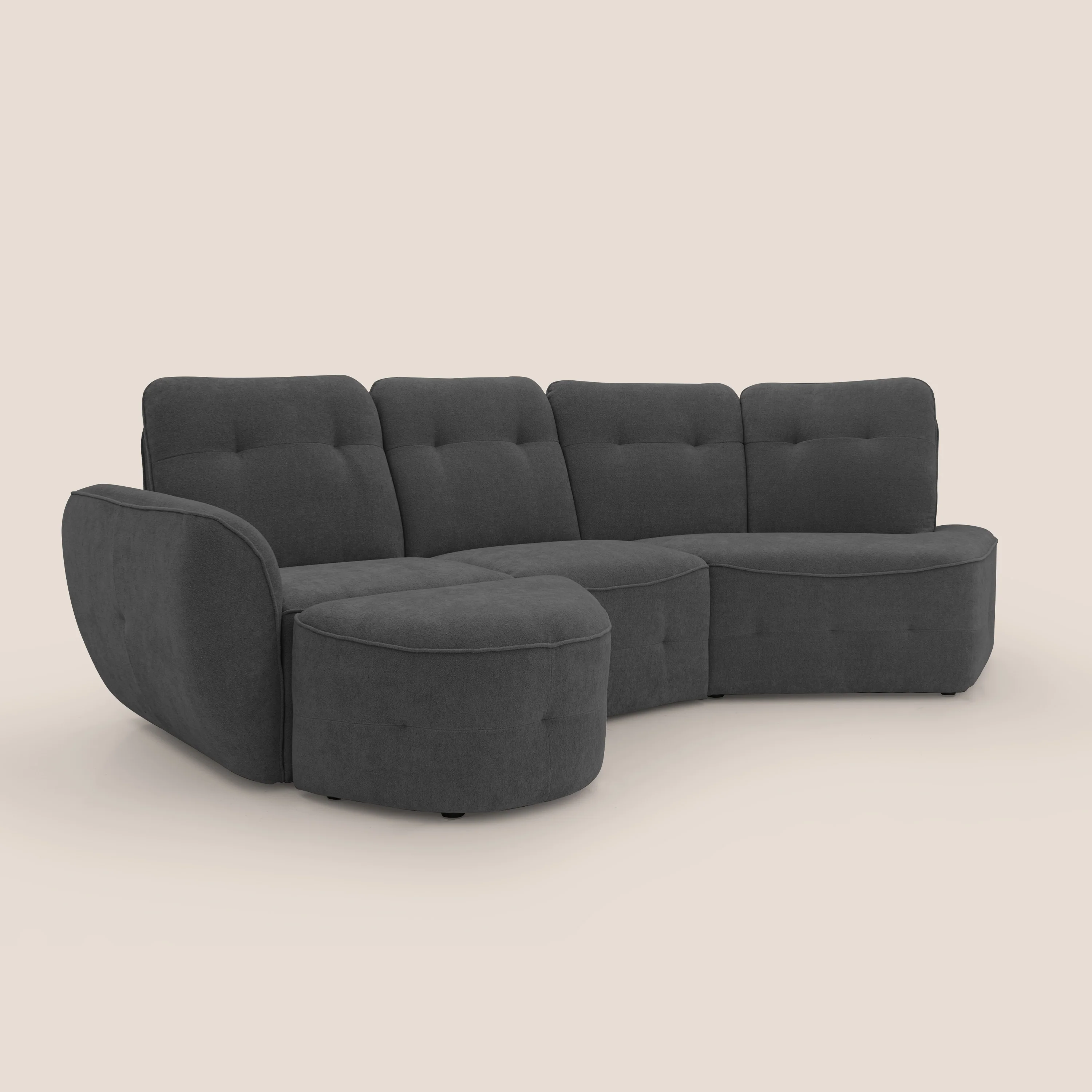 Cerbero canapé d'angle avec pouf terminal en bouclette douce imperméable T07 anthracite - Image 4