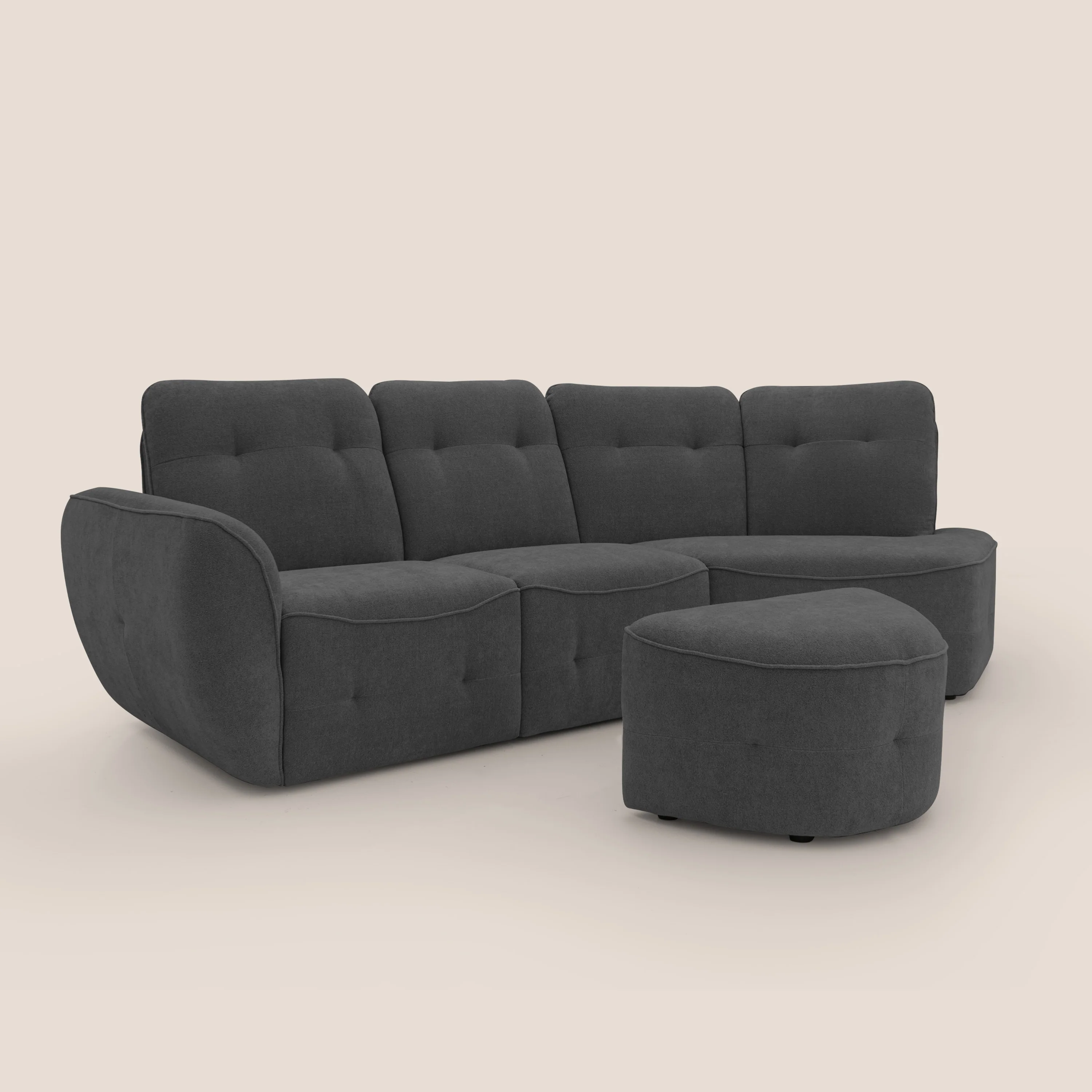 Cerbero canapé d'angle avec pouf terminal en bouclette douce imperméable T07 anthracite - Image 5