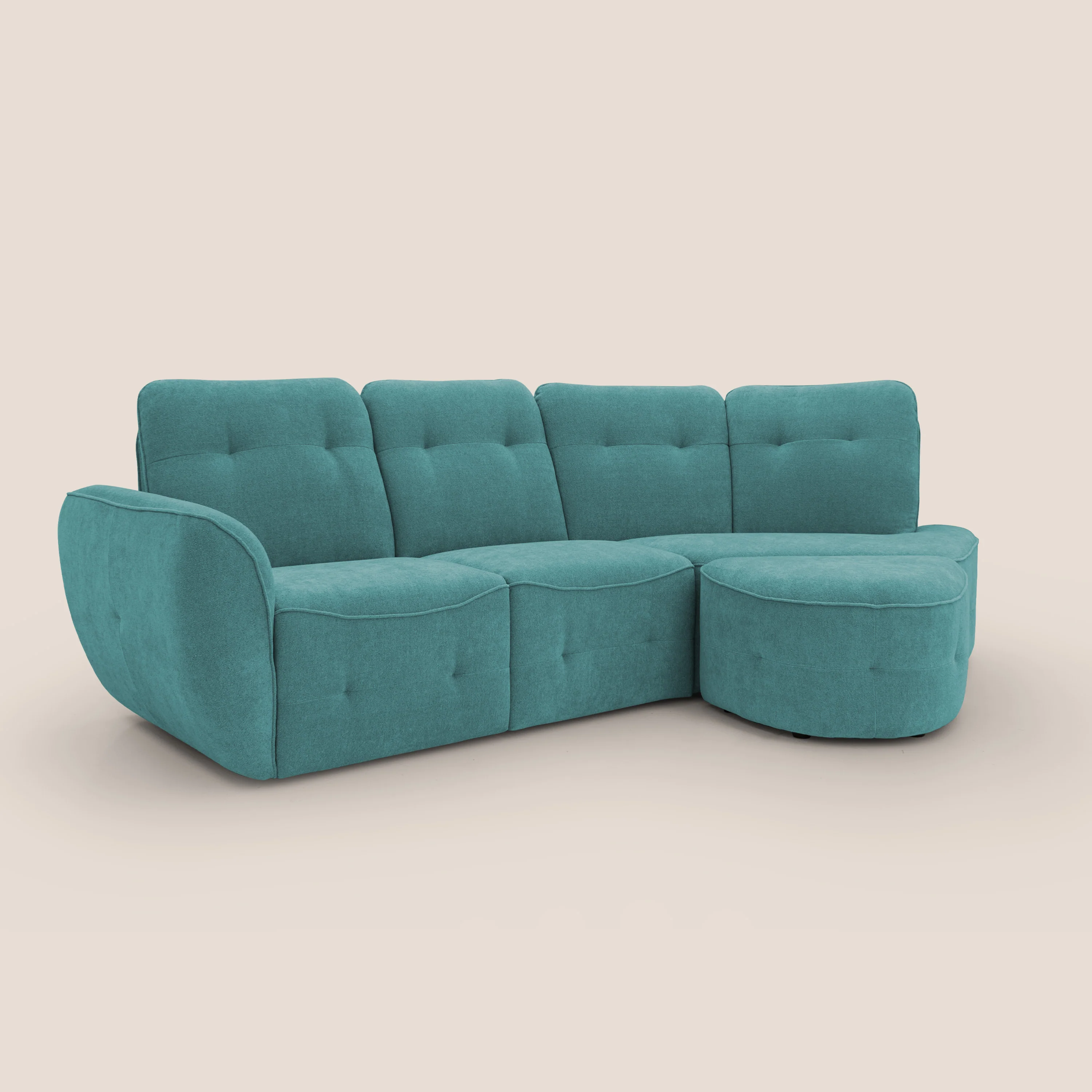 Cerbero canapé d'angle avec pouf terminal en bouclette douce imperméable T07 azur - Image 3
