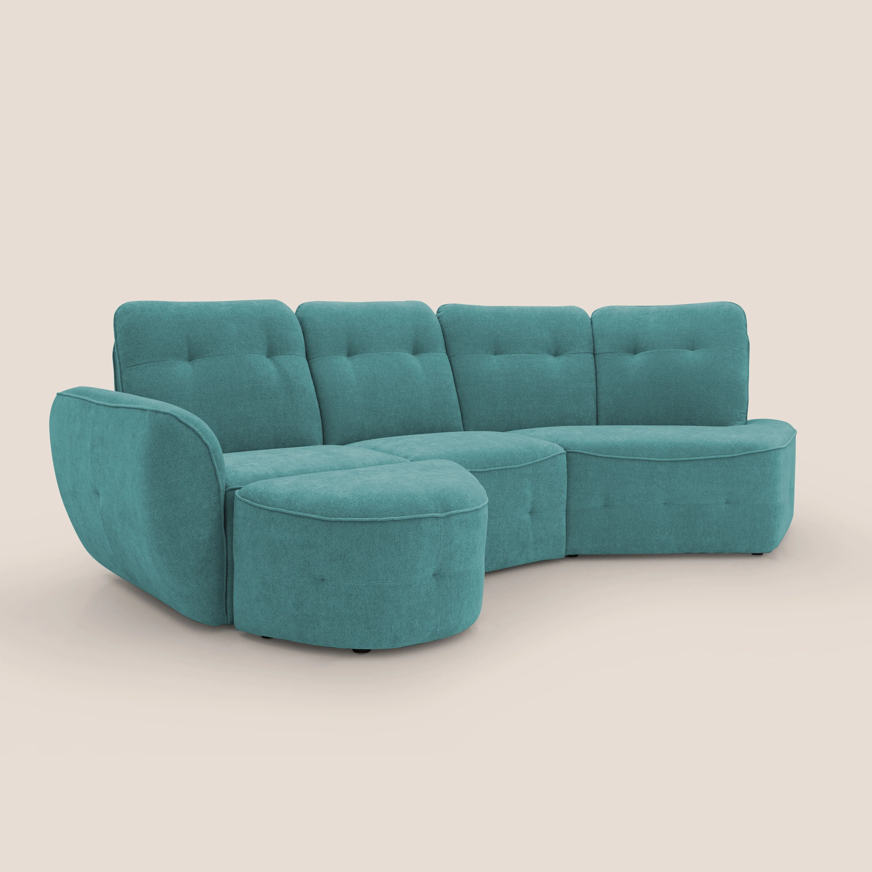 Cerbero canapé d'angle avec pouf terminal en bouclette douce imperméable T07 azur - Image 4