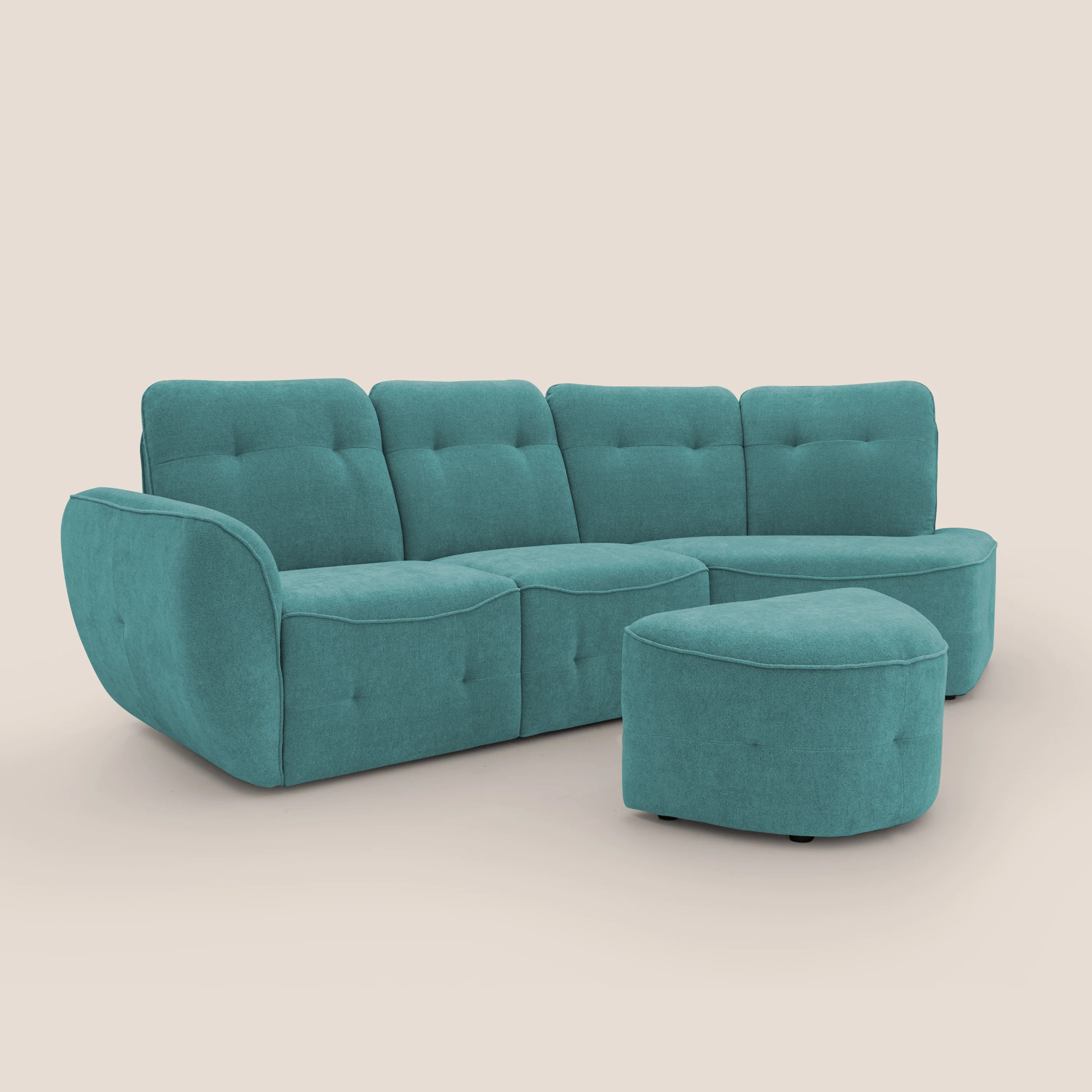 Cerbero canapé d'angle avec pouf terminal en bouclette douce imperméable T07 azur - Image 5