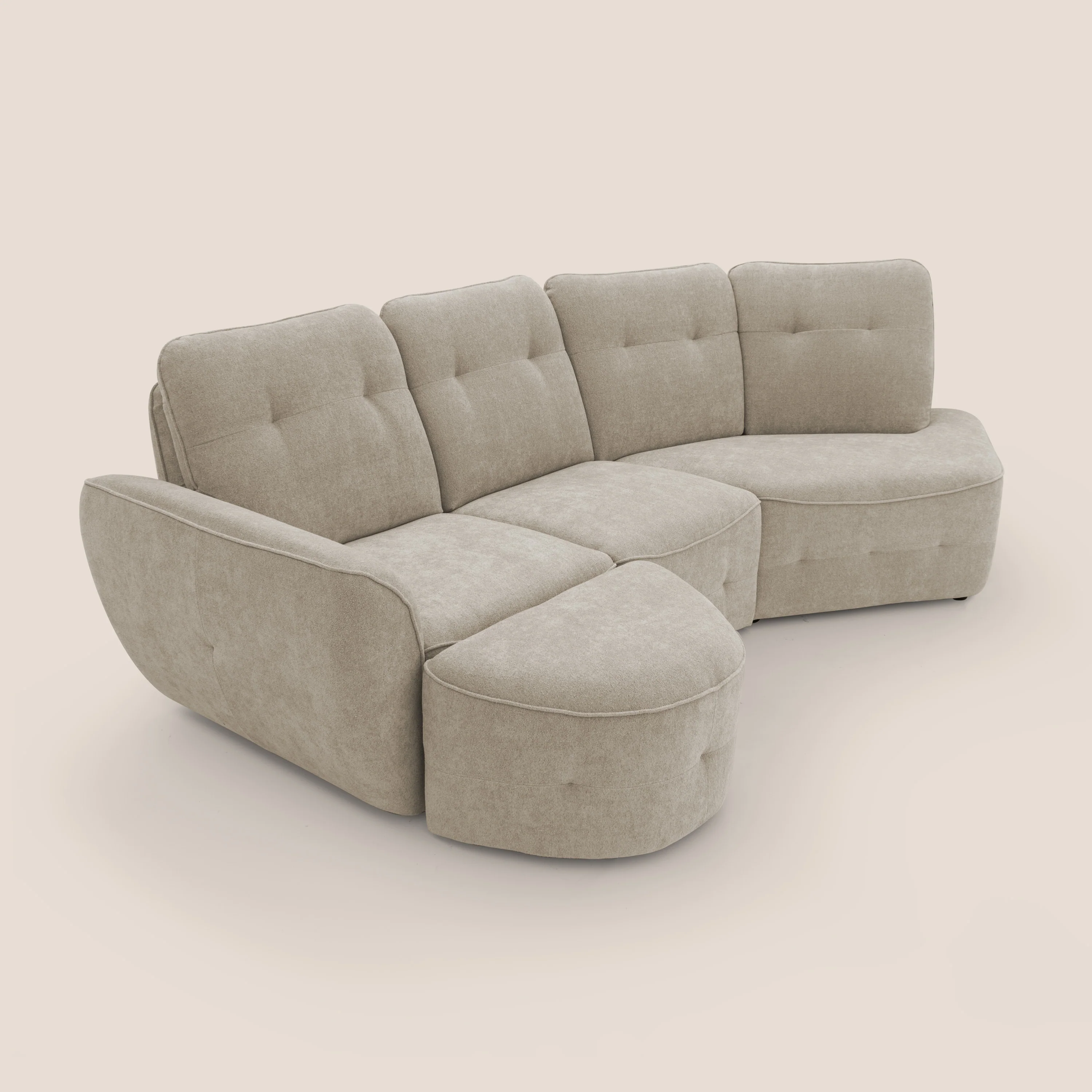 Cerbero canapé d'angle avec pouf terminal en bouclette douce imperméable T07 beige - Image 10