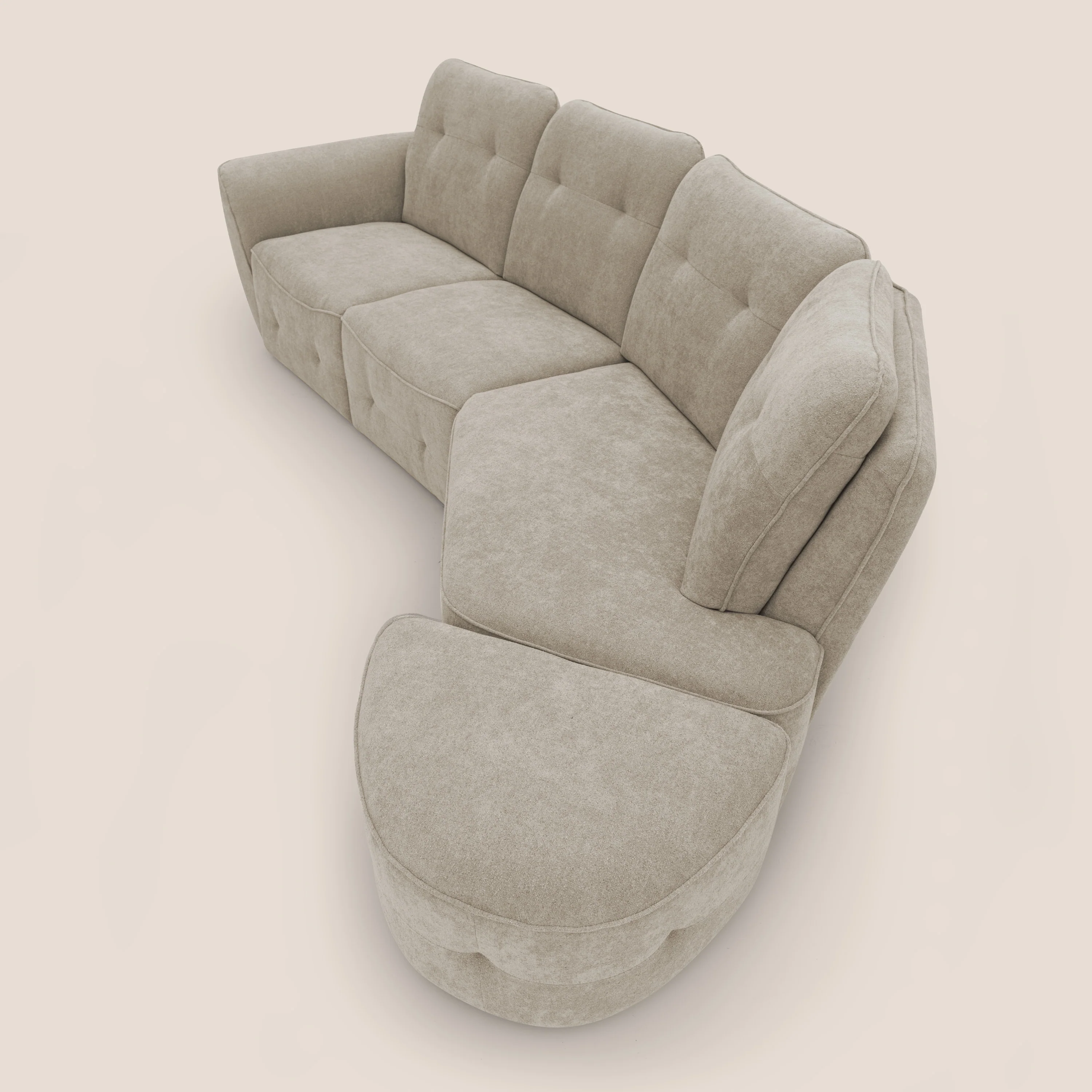 Cerbero canapé d'angle avec pouf terminal en bouclette douce imperméable T07 beige - Image 12