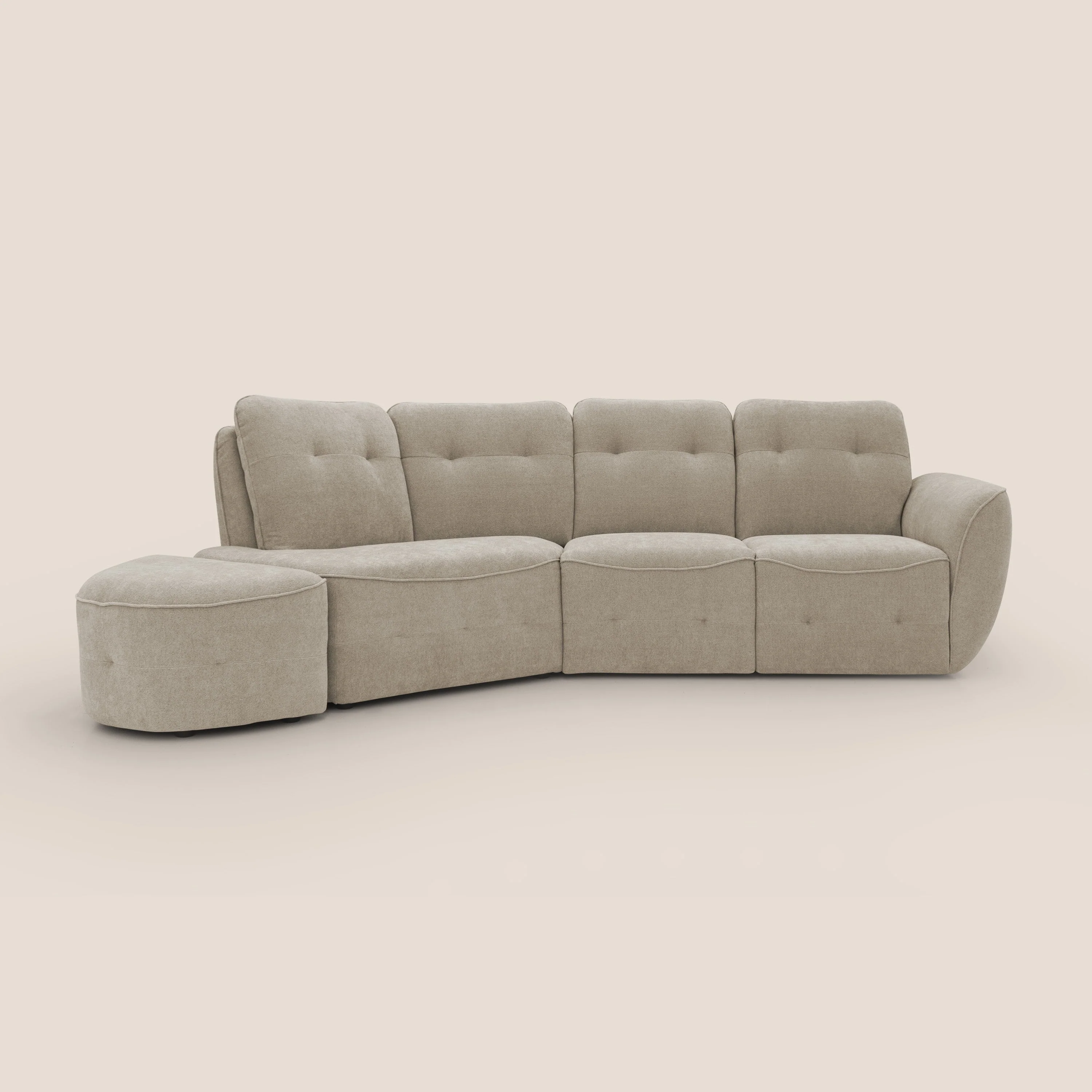 Cerbero canapé d'angle avec pouf terminal en bouclette douce imperméable T07 beige - Image 14