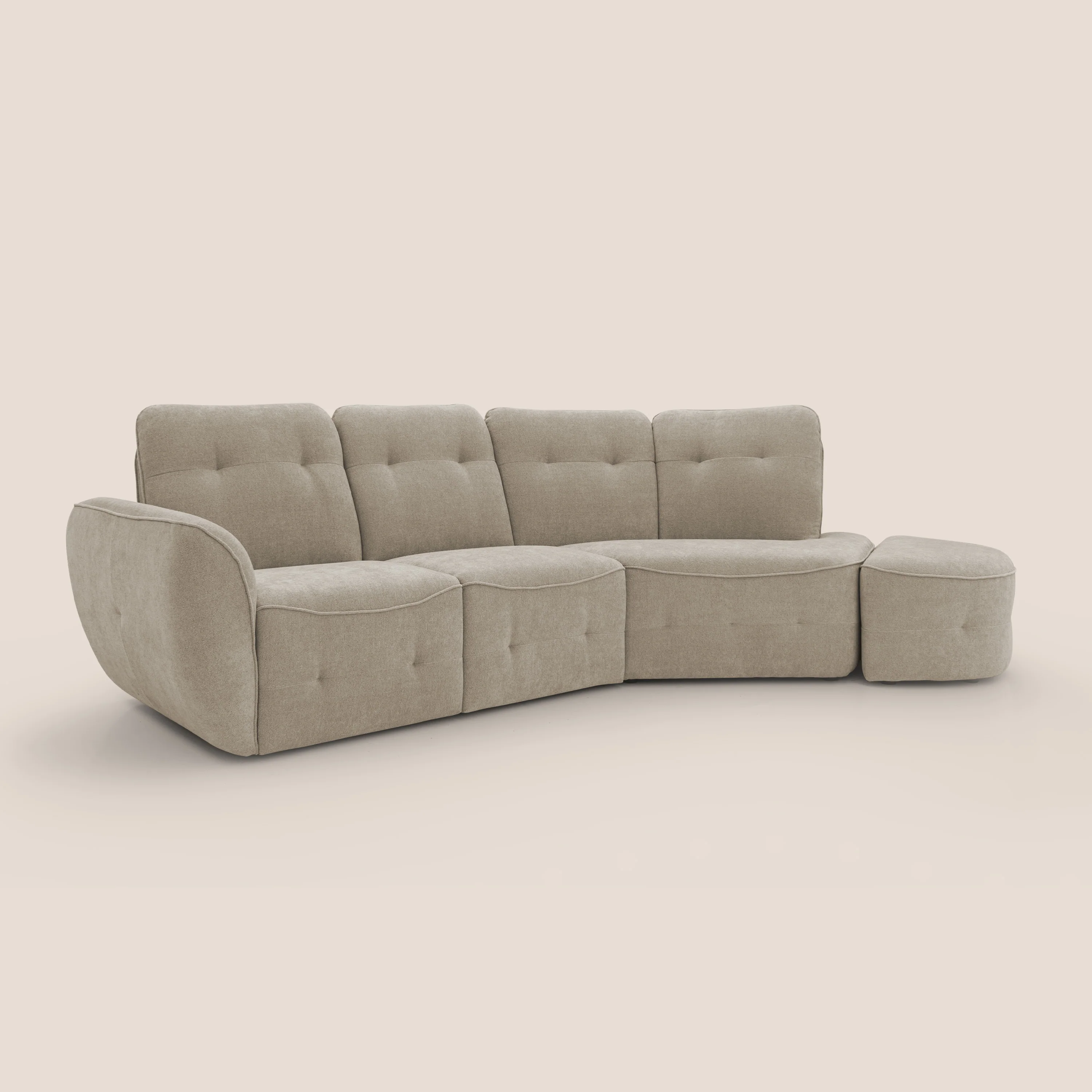Cerbero canapé d'angle avec pouf terminal en bouclette douce imperméable T07 beige - Image 2