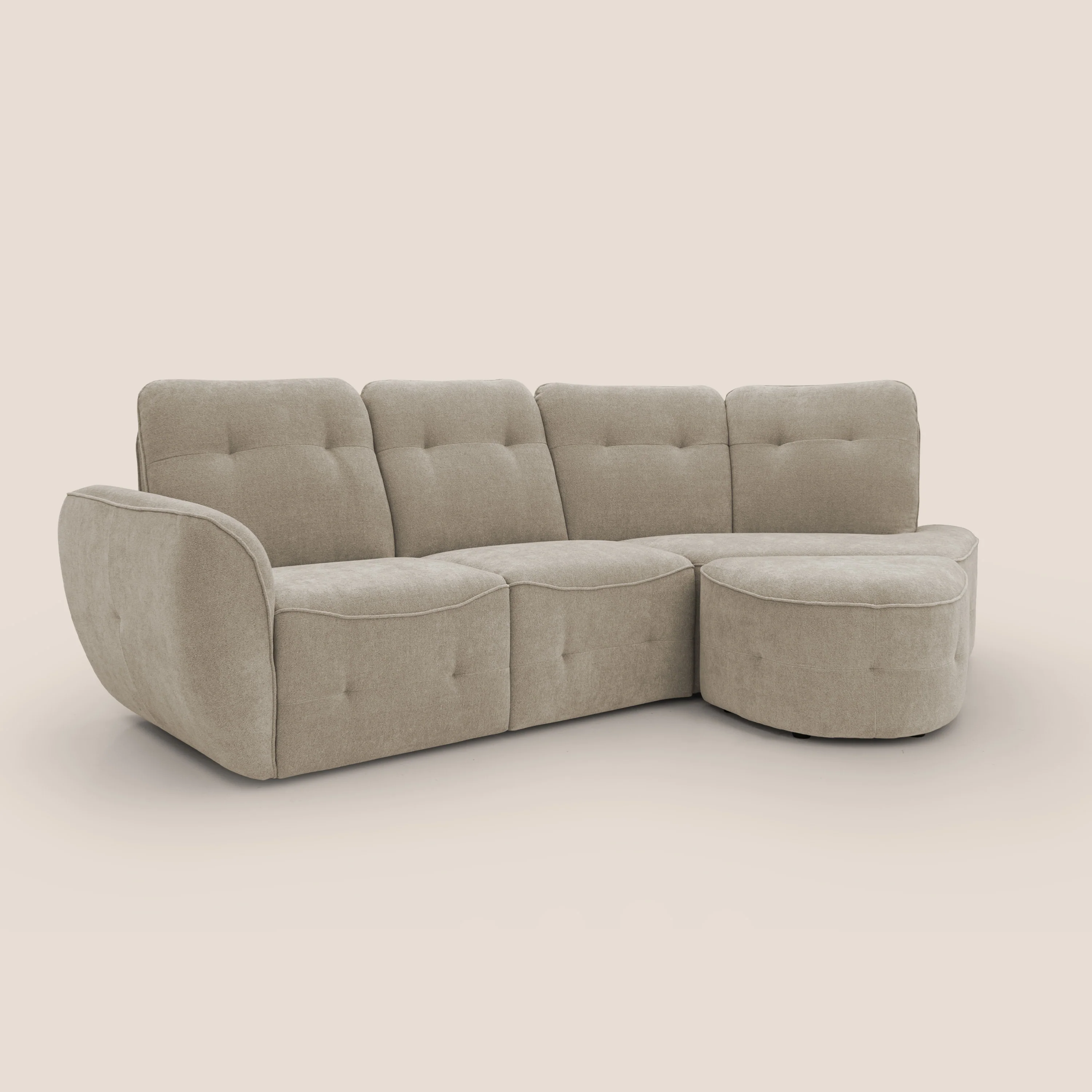 Cerbero canapé d'angle avec pouf terminal en bouclette douce imperméable T07 beige - Image 3