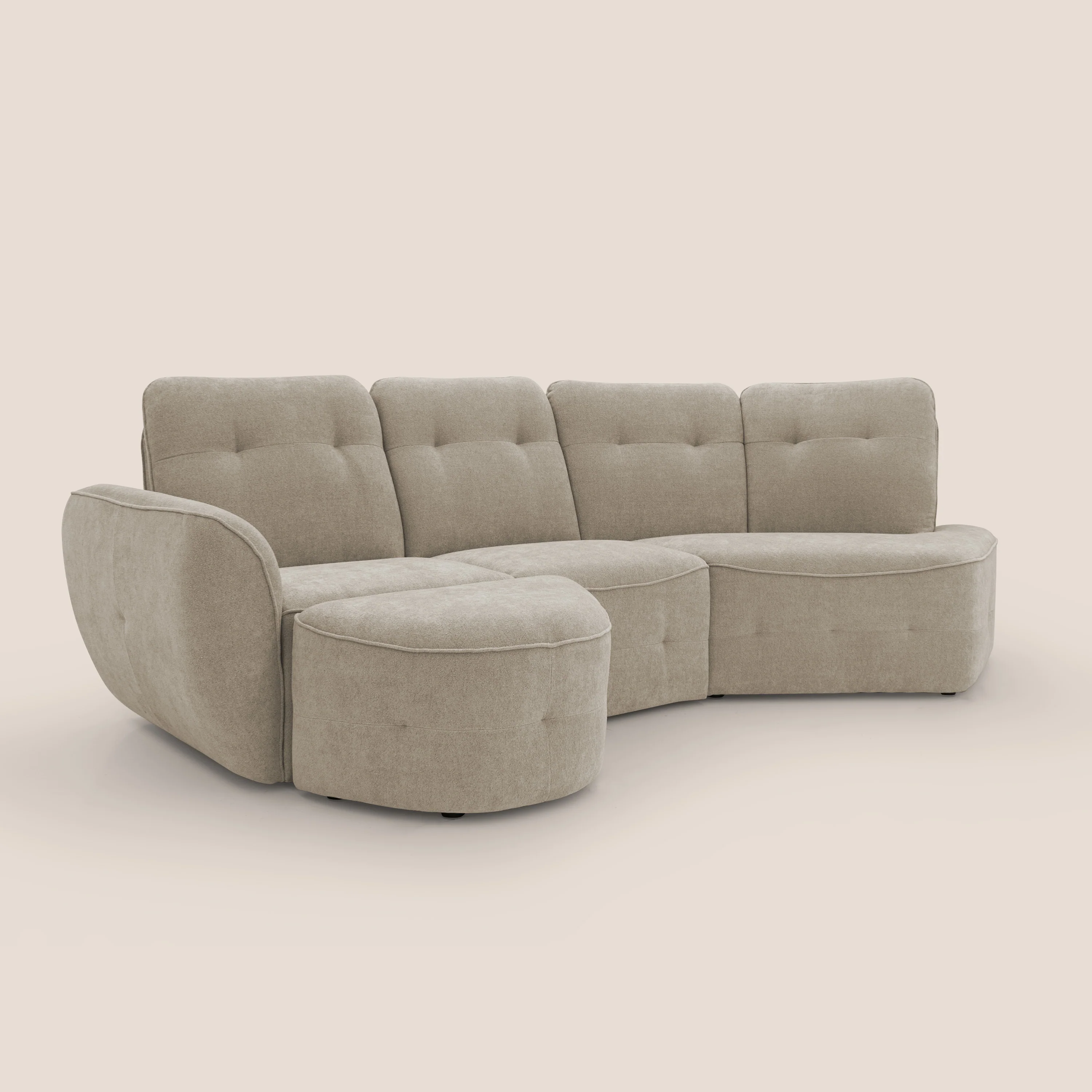 Cerbero canapé d'angle avec pouf terminal en bouclette douce imperméable T07 beige - Image 4