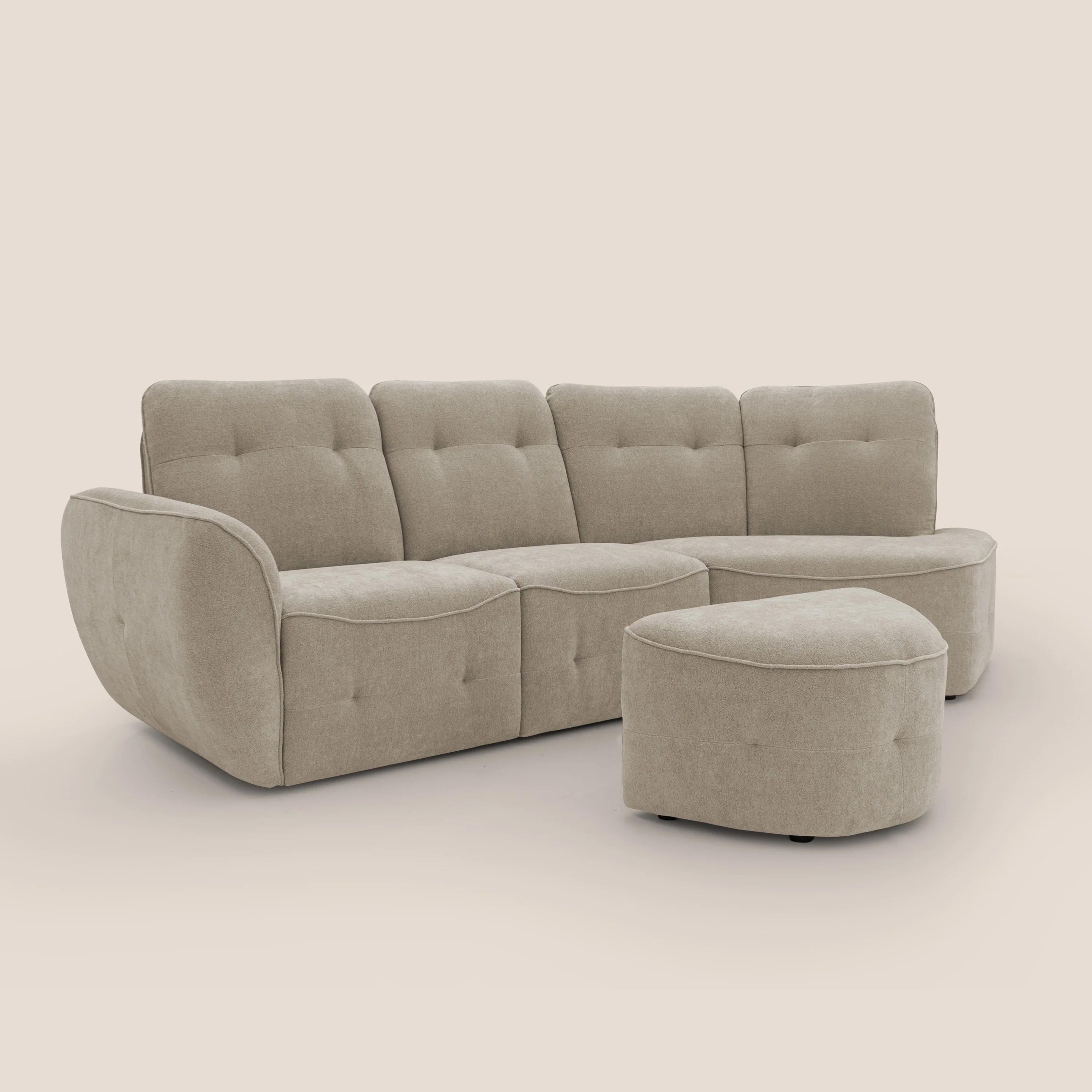 Cerbero canapé d'angle avec pouf terminal en bouclette douce imperméable T07 beige - Image 5