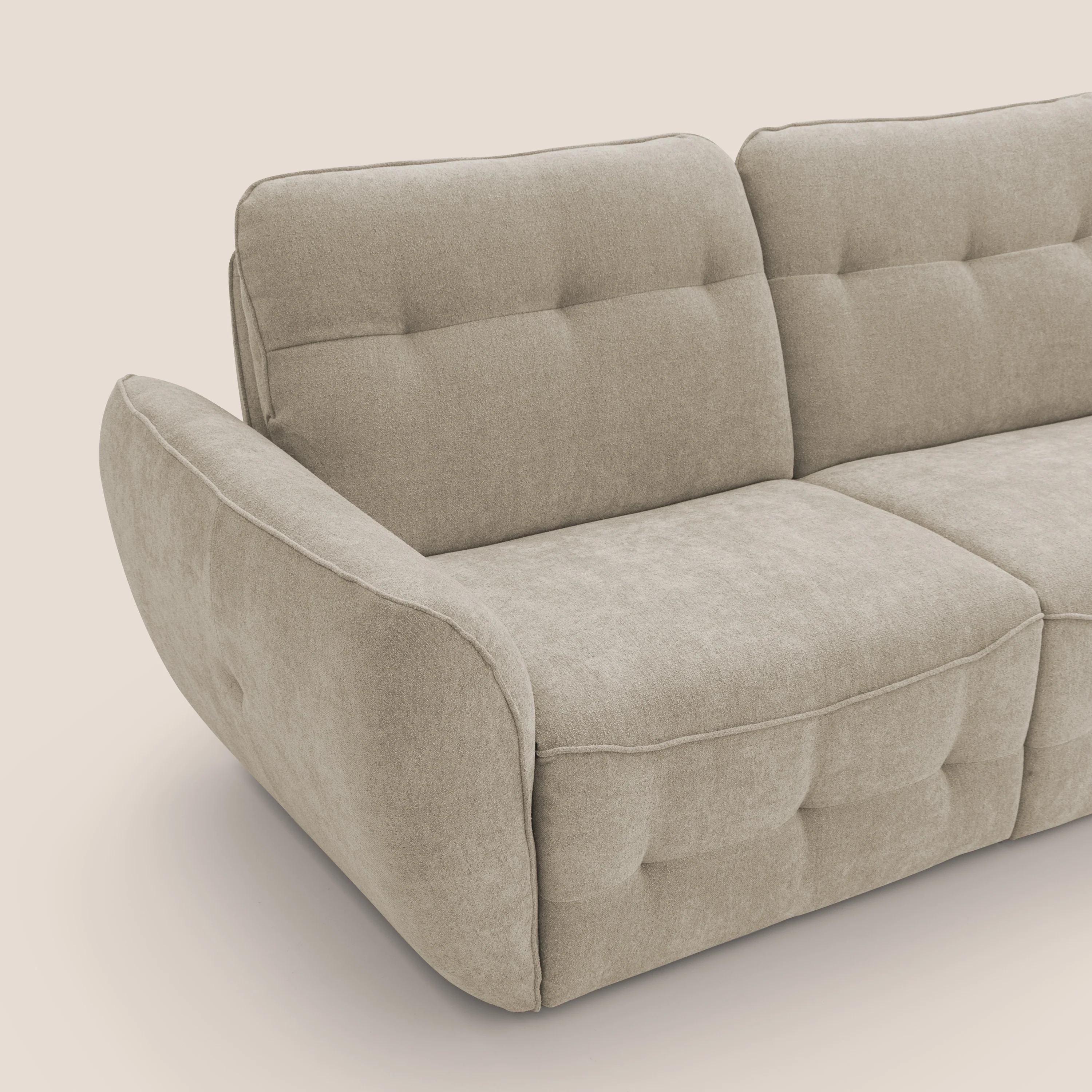 Cerbero canapé d'angle avec pouf terminal en bouclette douce imperméable T07 beige - Image 7