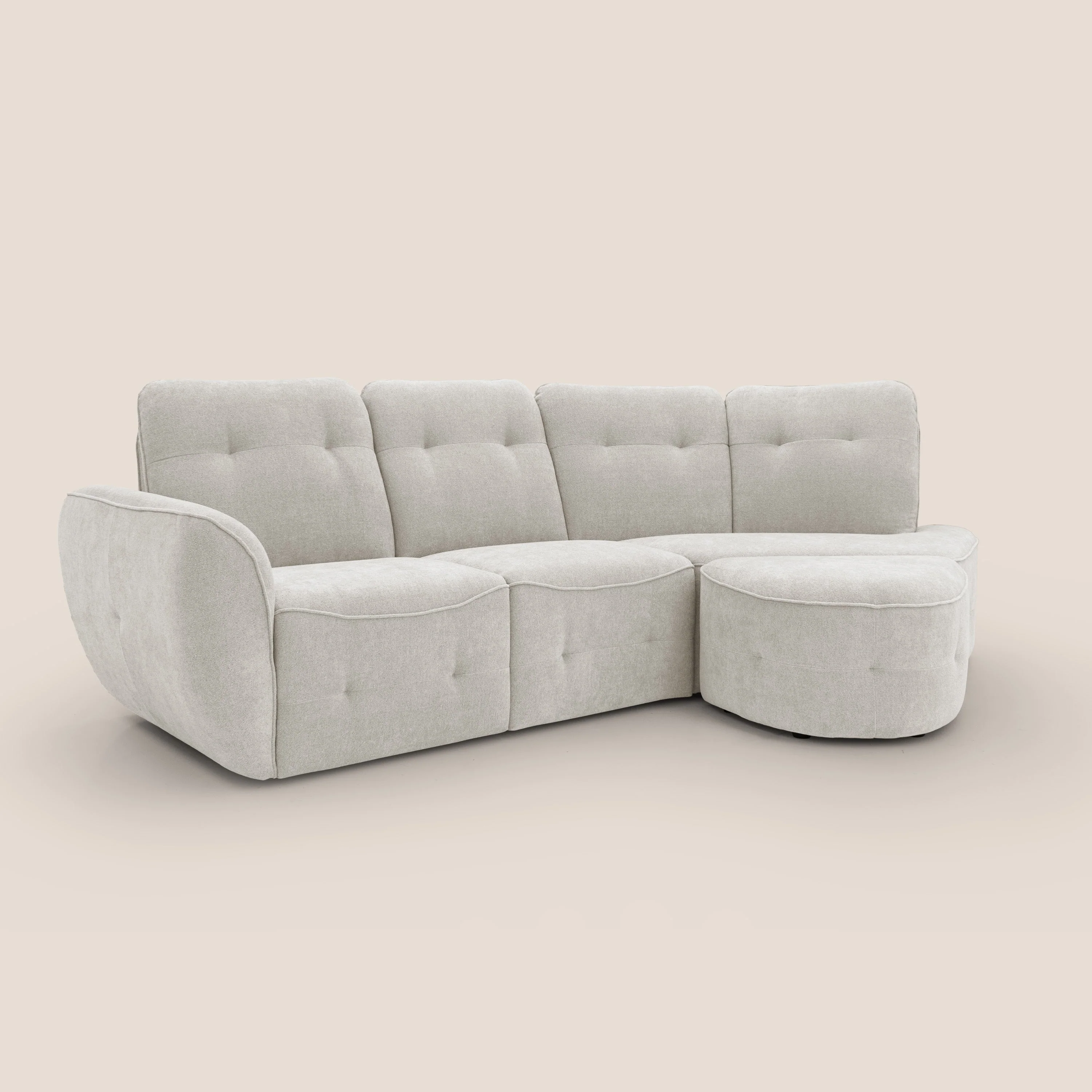 Cerbero canapé d'angle avec pouf terminal en bouclette douce imperméable T07 blanc - Image 2