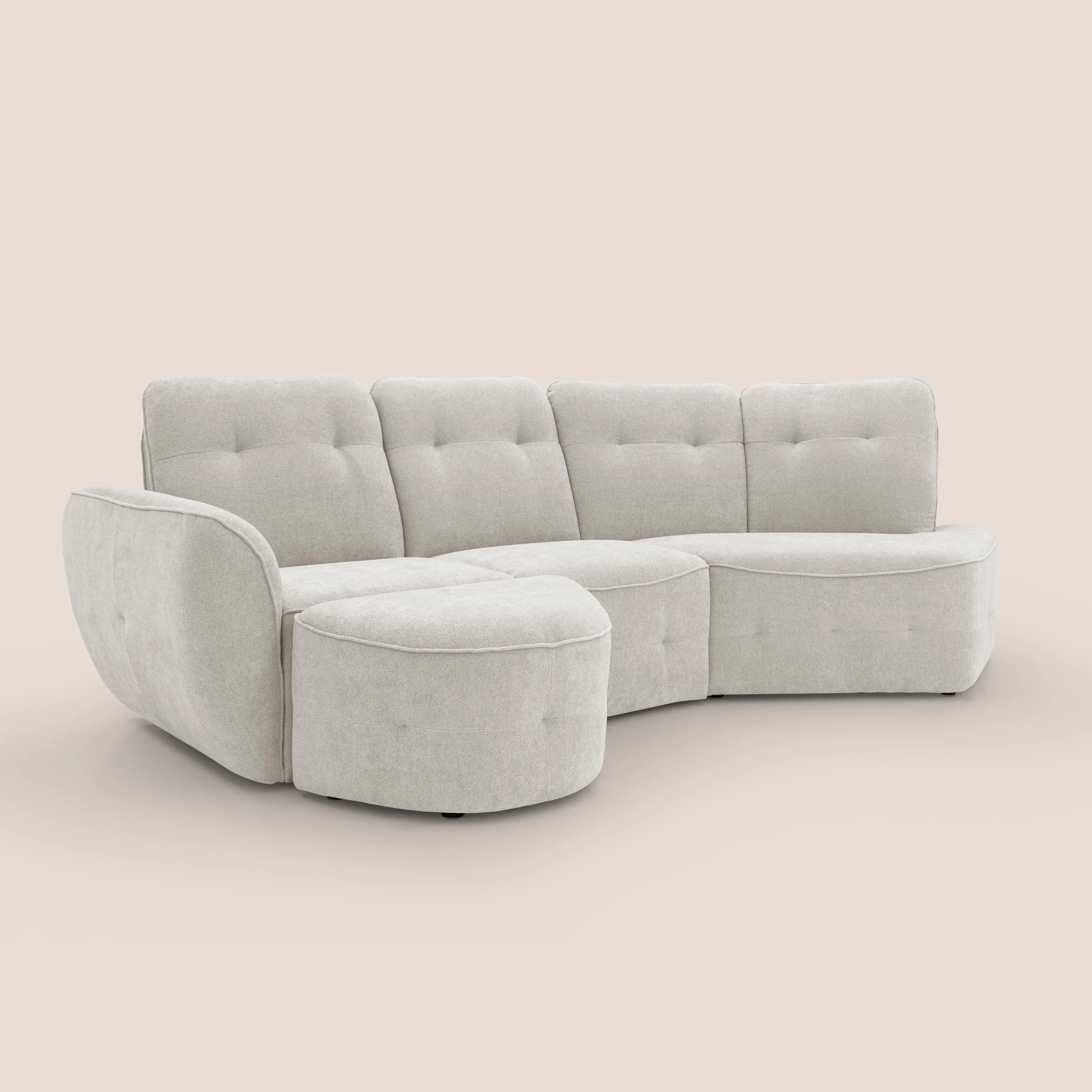 Cerbero canapé d'angle avec pouf terminal en bouclette douce imperméable T07 blanc - Image 3