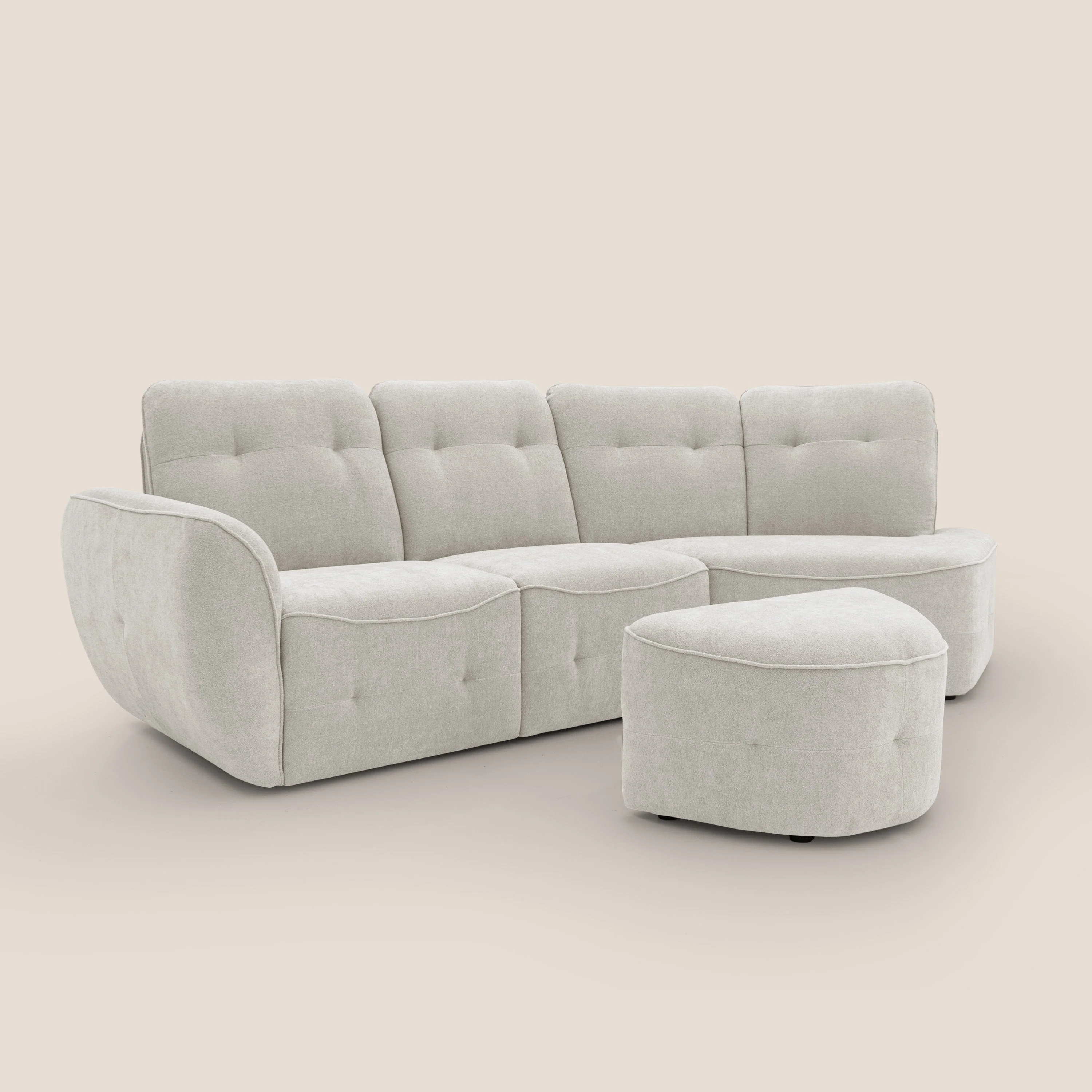 Cerbero canapé d'angle avec pouf terminal en bouclette douce imperméable T07 blanc - Image 4
