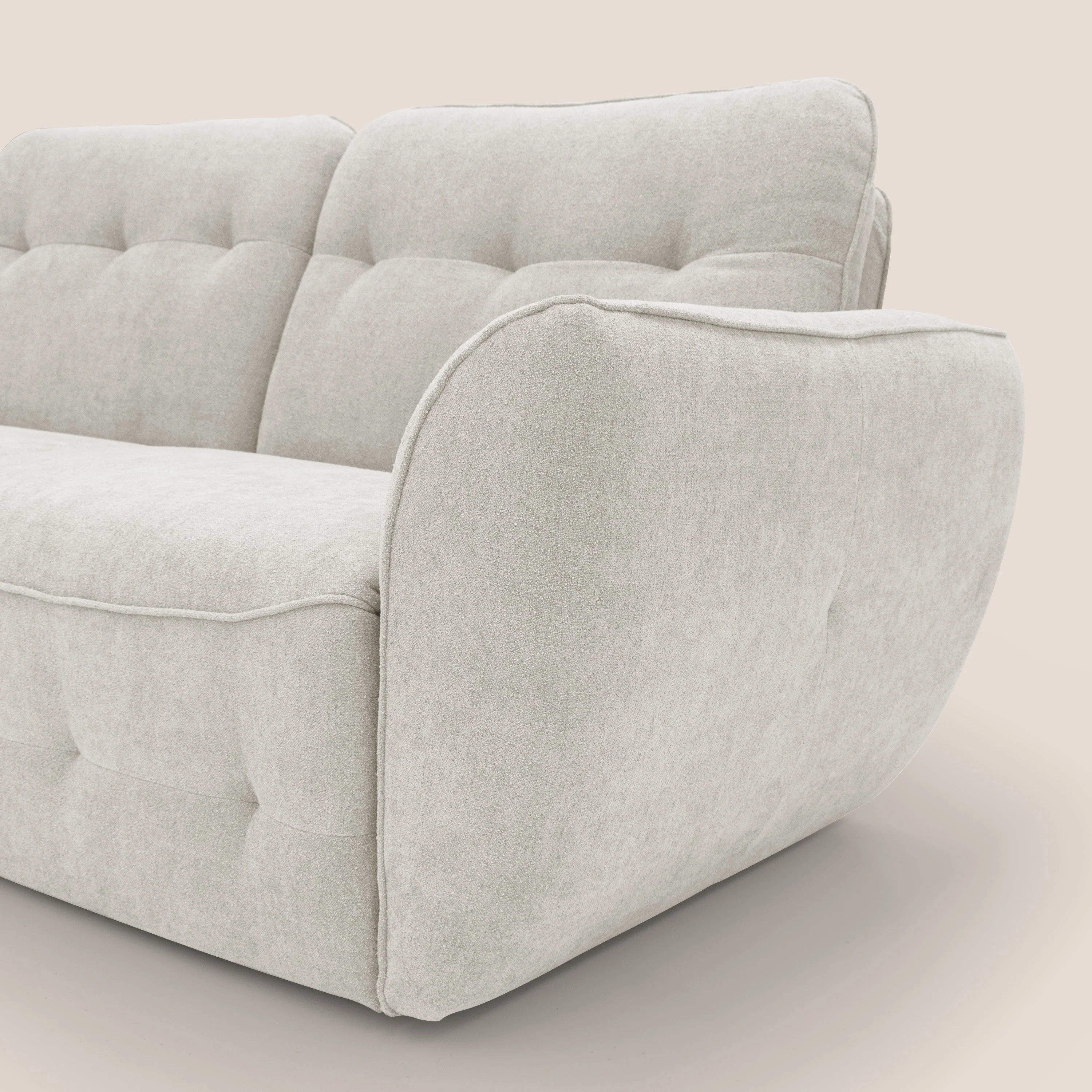 Cerbero canapé d'angle avec pouf terminal en bouclette douce imperméable T07 blanc - Image 7