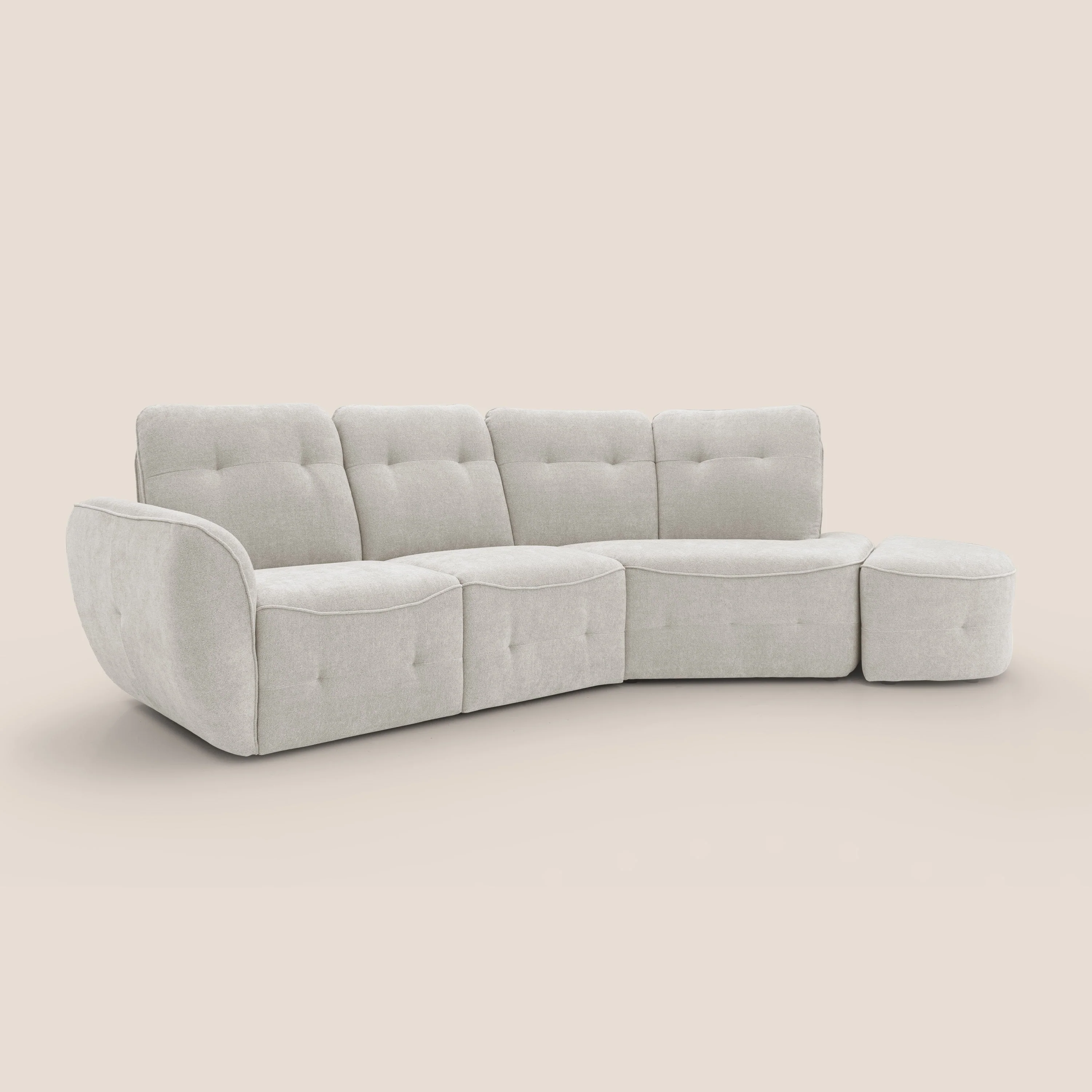 Cerbero canapé d'angle avec pouf terminal en bouclette douce imperméable T07 blanc - Image 9