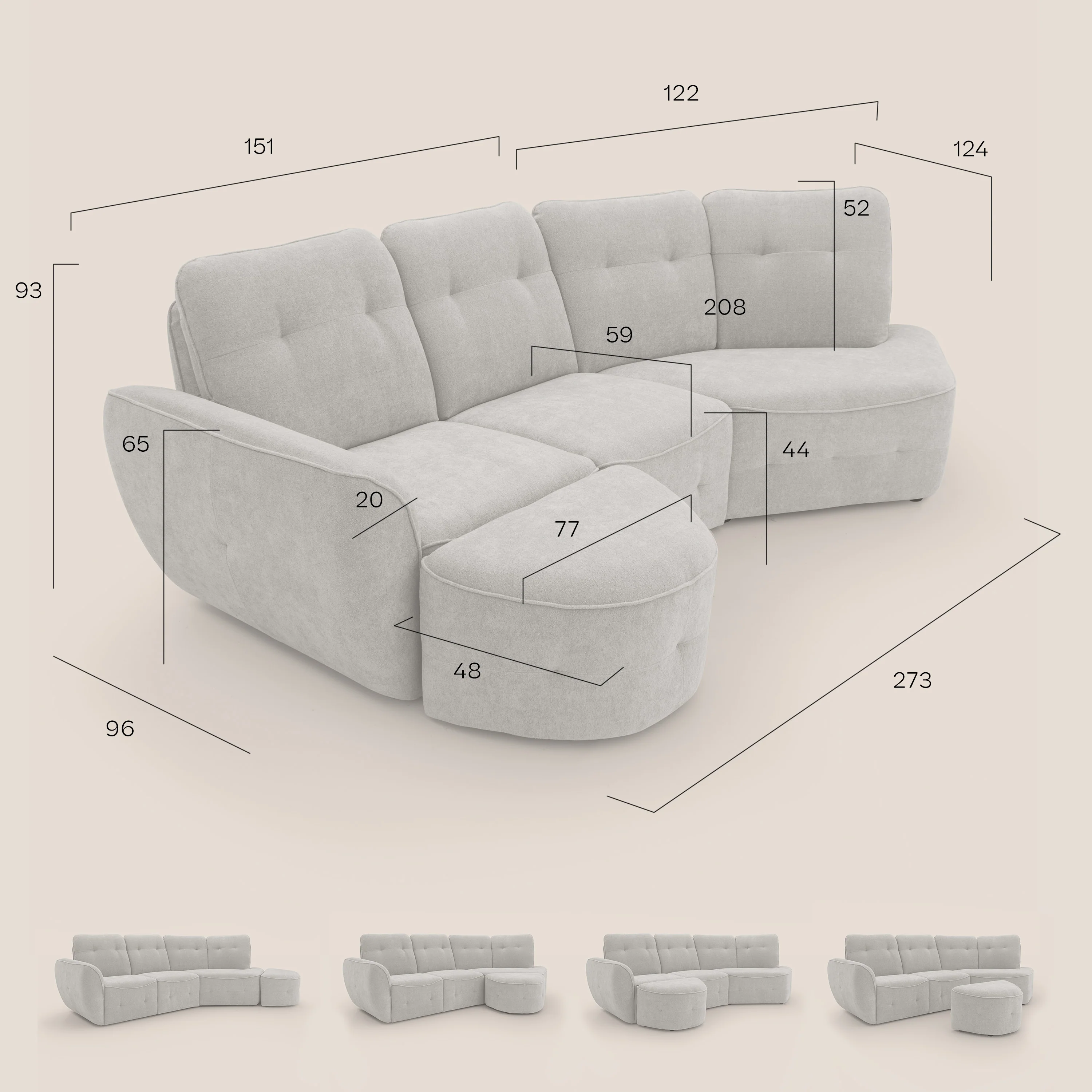 Cerbero canapé d'angle avec pouf terminal en bouclette douce imperméable T07 bleu - Image 16
