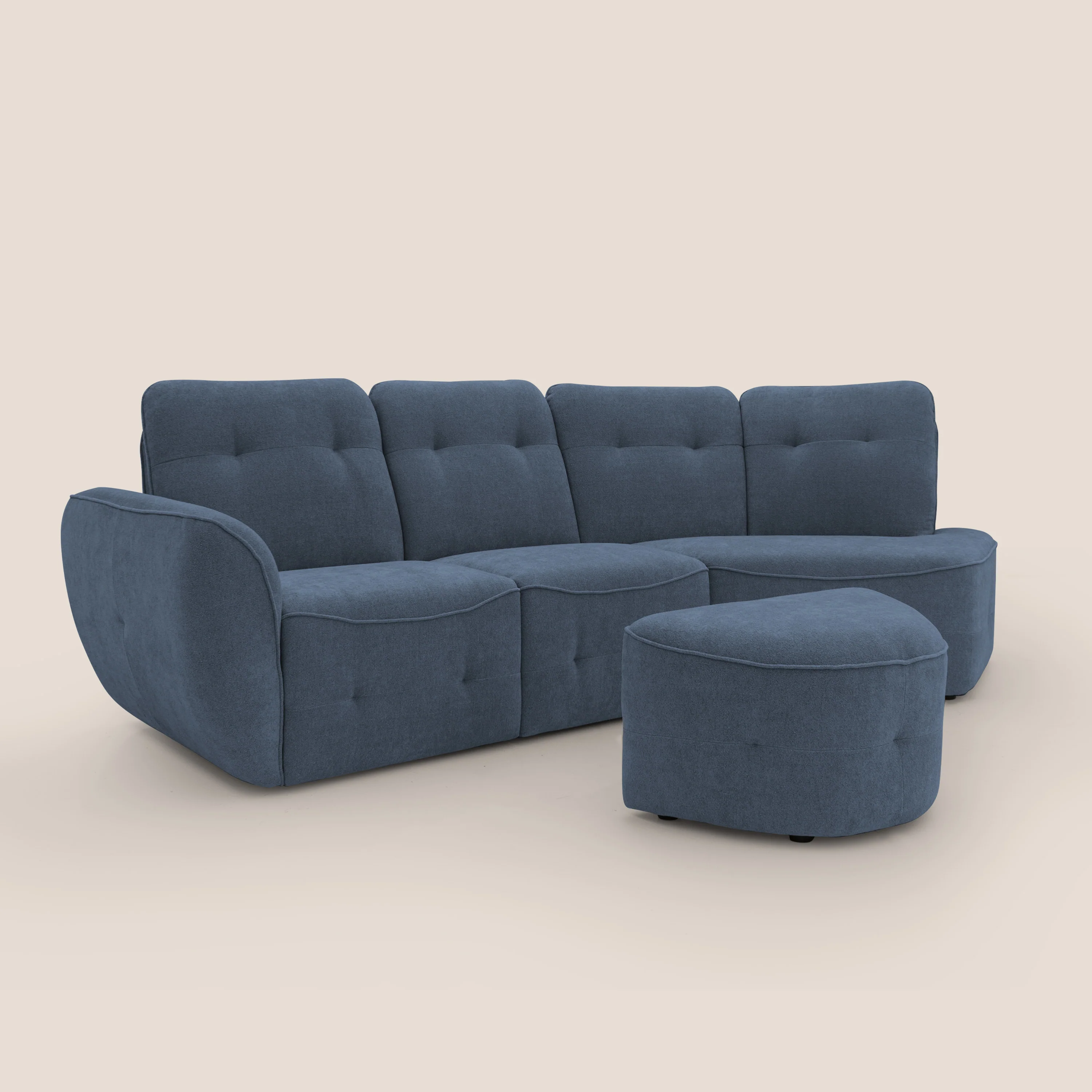 Cerbero canapé d'angle avec pouf terminal en bouclette douce imperméable T07 bleu - Image 5