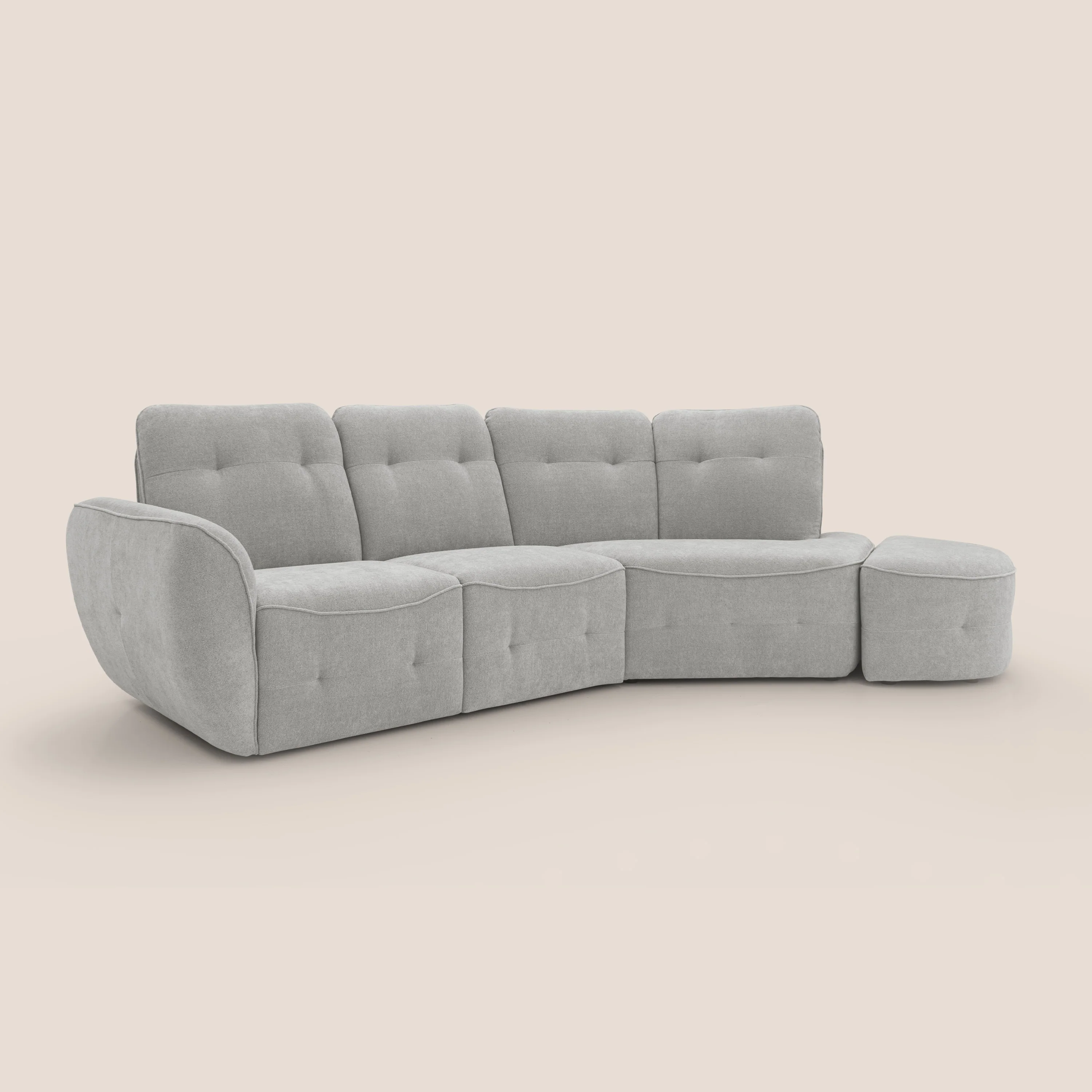 Cerbero canapé d'angle avec pouf terminal en bouclette douce imperméable T07 gris - Image 2