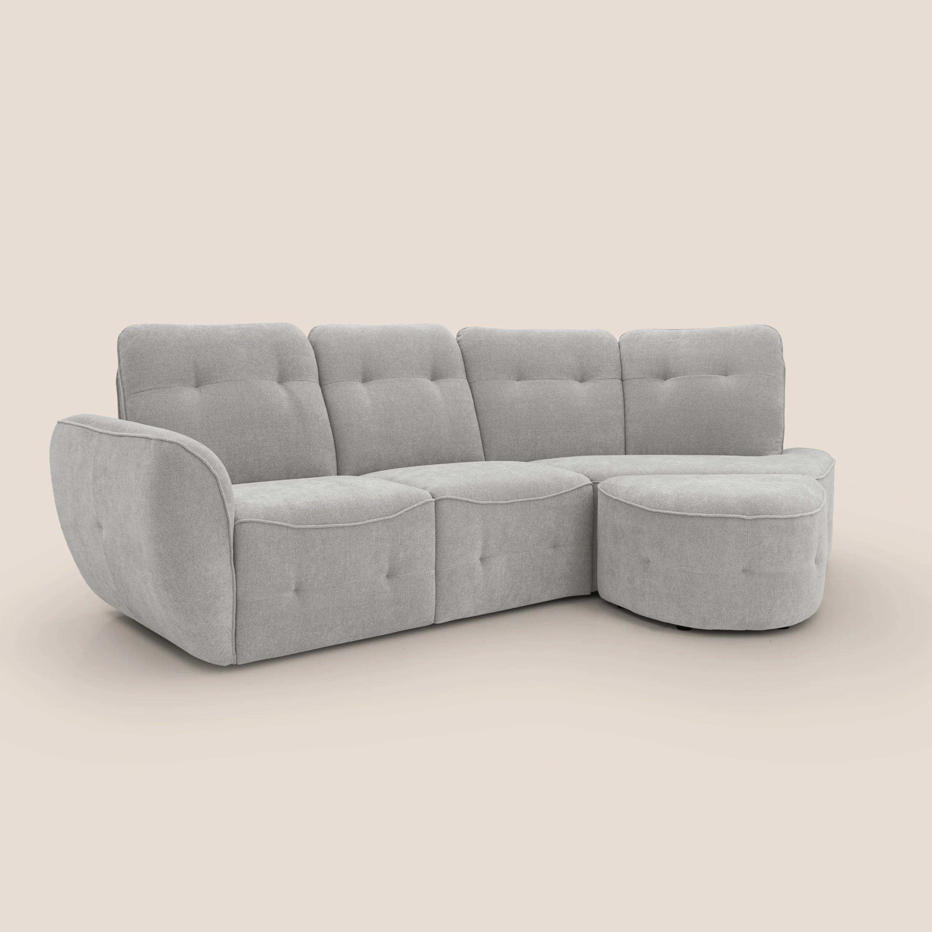 Cerbero canapé d'angle avec pouf terminal en bouclette douce imperméable T07 gris - Image 3