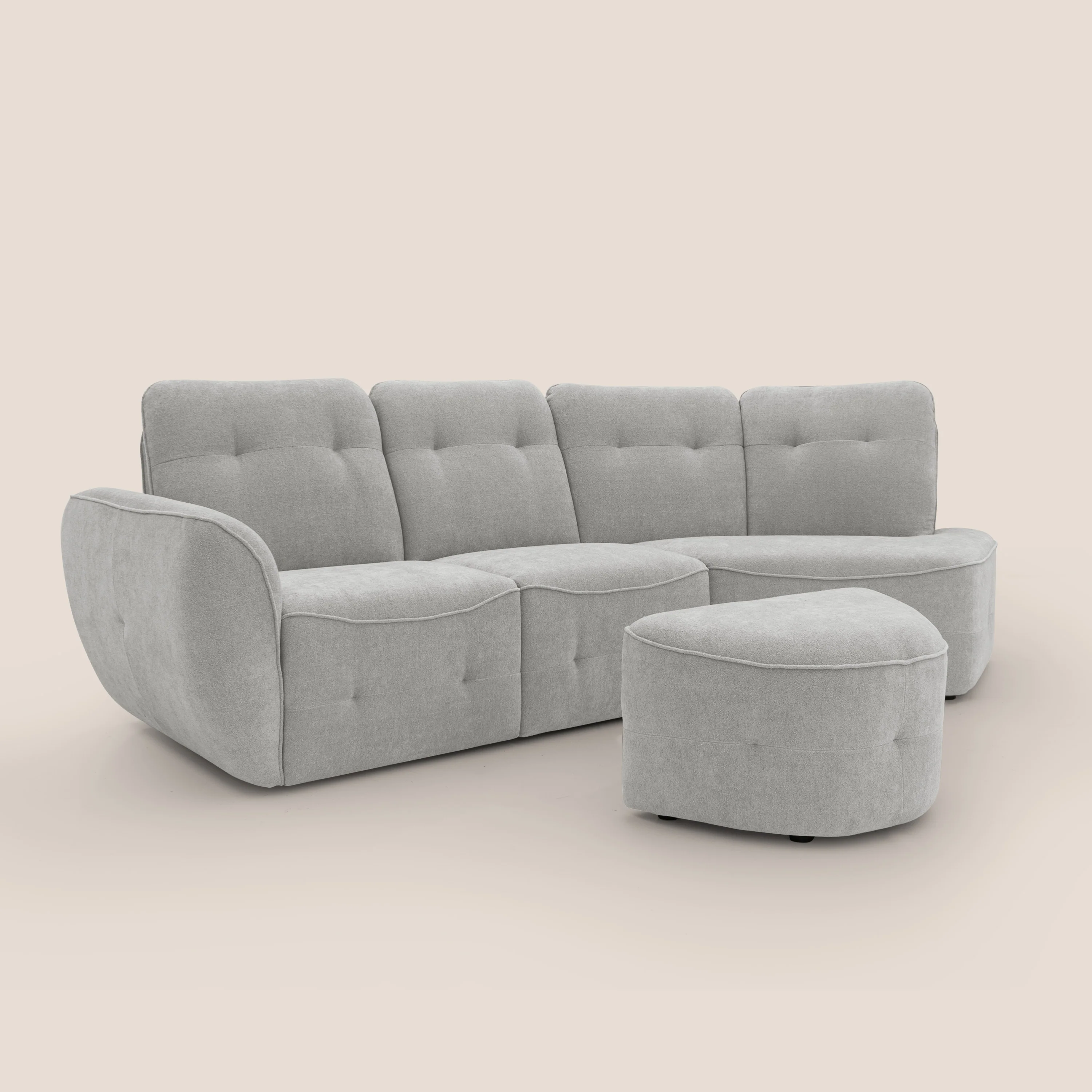 Cerbero canapé d'angle avec pouf terminal en bouclette douce imperméable T07 gris - Image 5