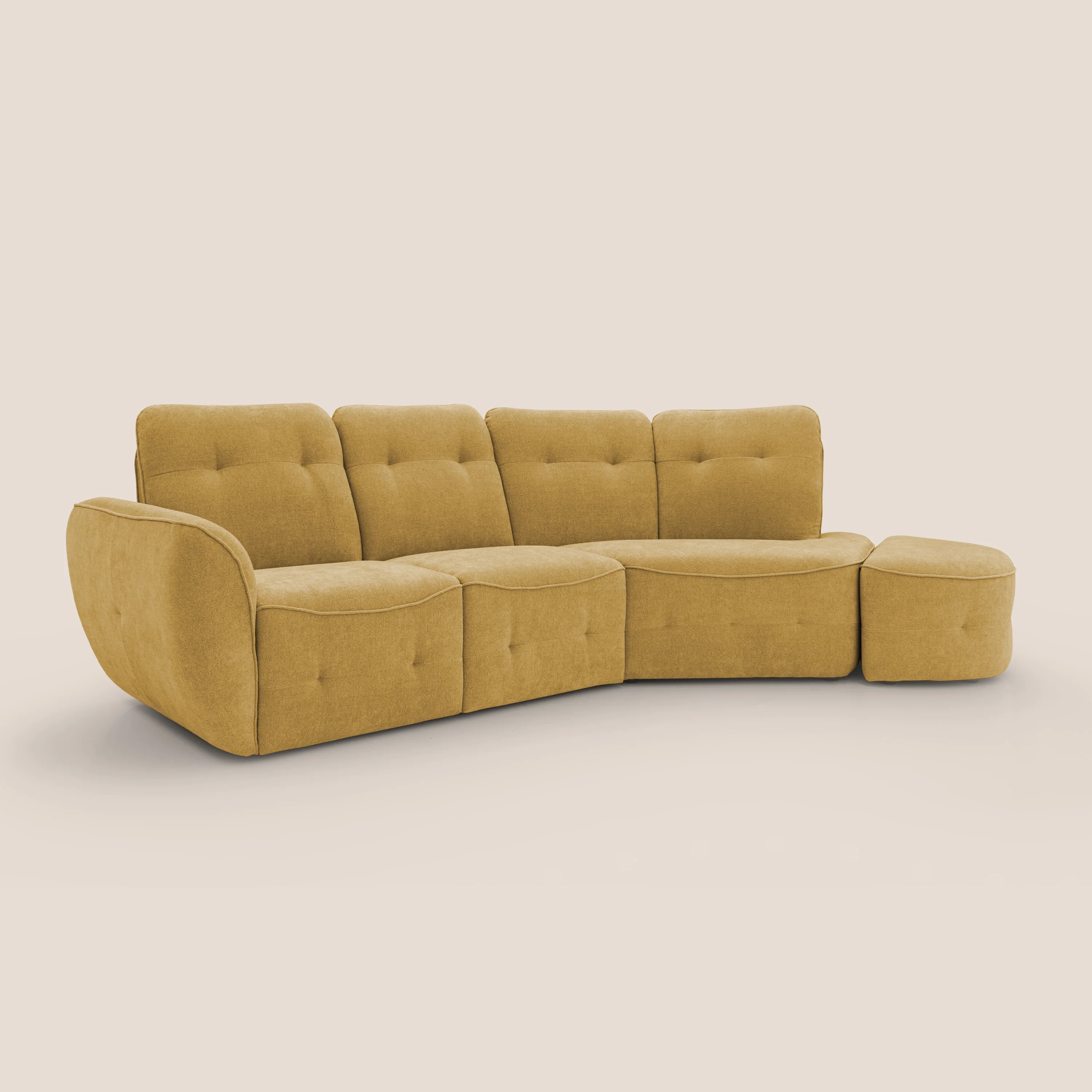Cerbero canapé d'angle avec pouf terminal en bouclette douce imperméable T07 jaune - Image 2