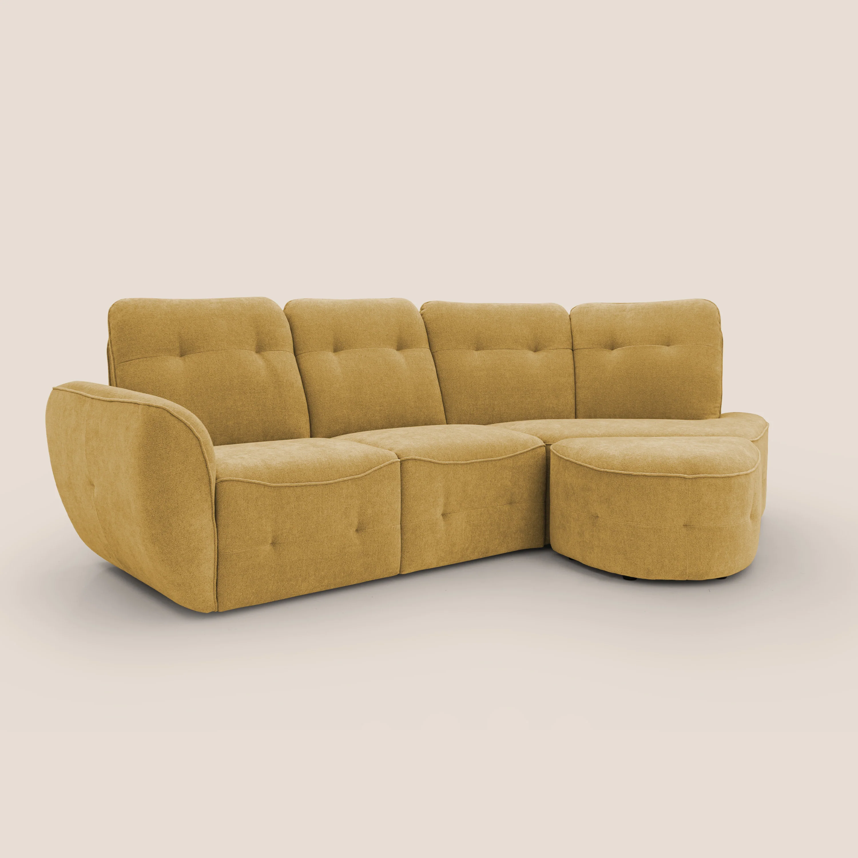 Cerbero canapé d'angle avec pouf terminal en bouclette douce imperméable T07 jaune - Image 3