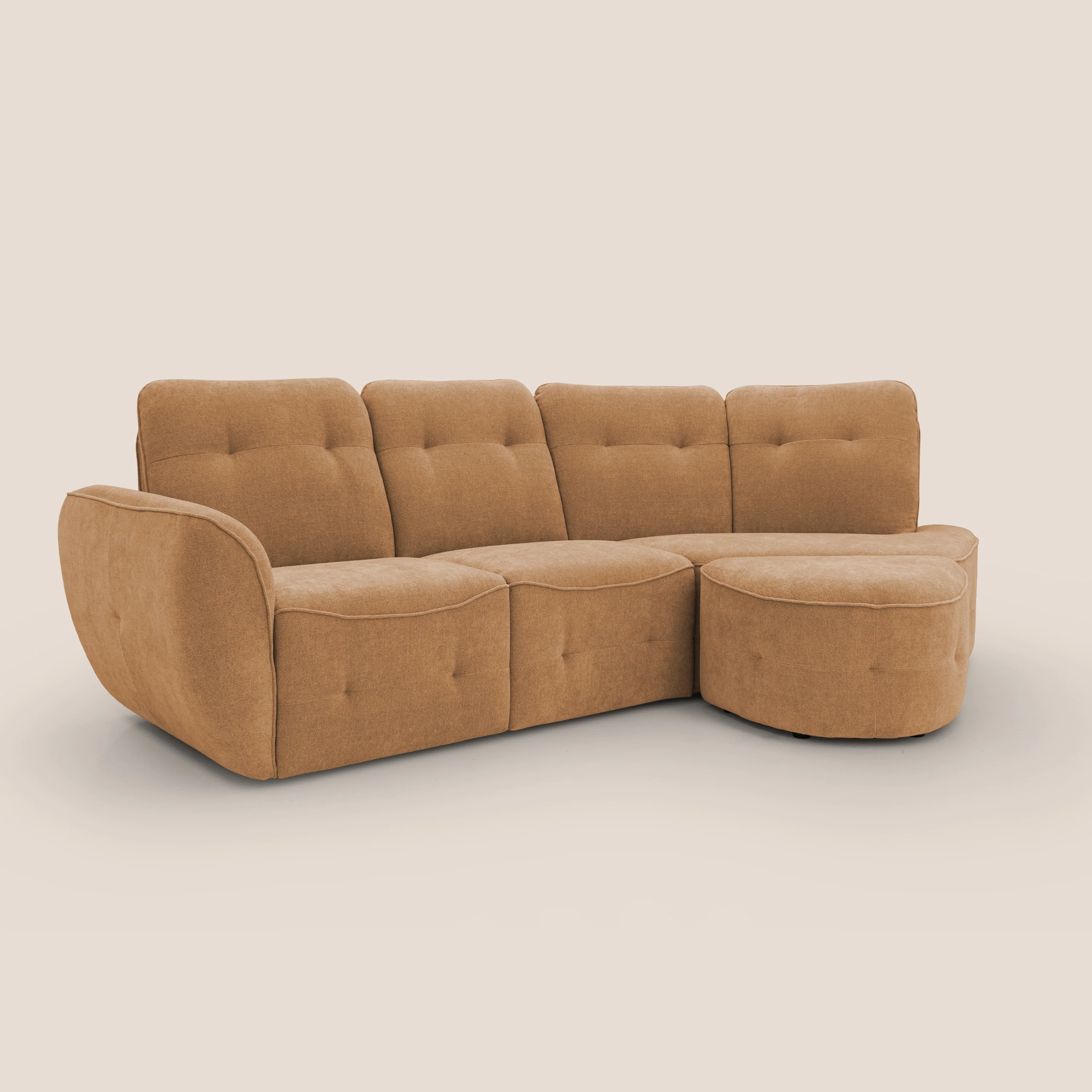 Cerbero canapé d'angle avec pouf terminal en bouclette douce imperméable T07 orange - Image 3
