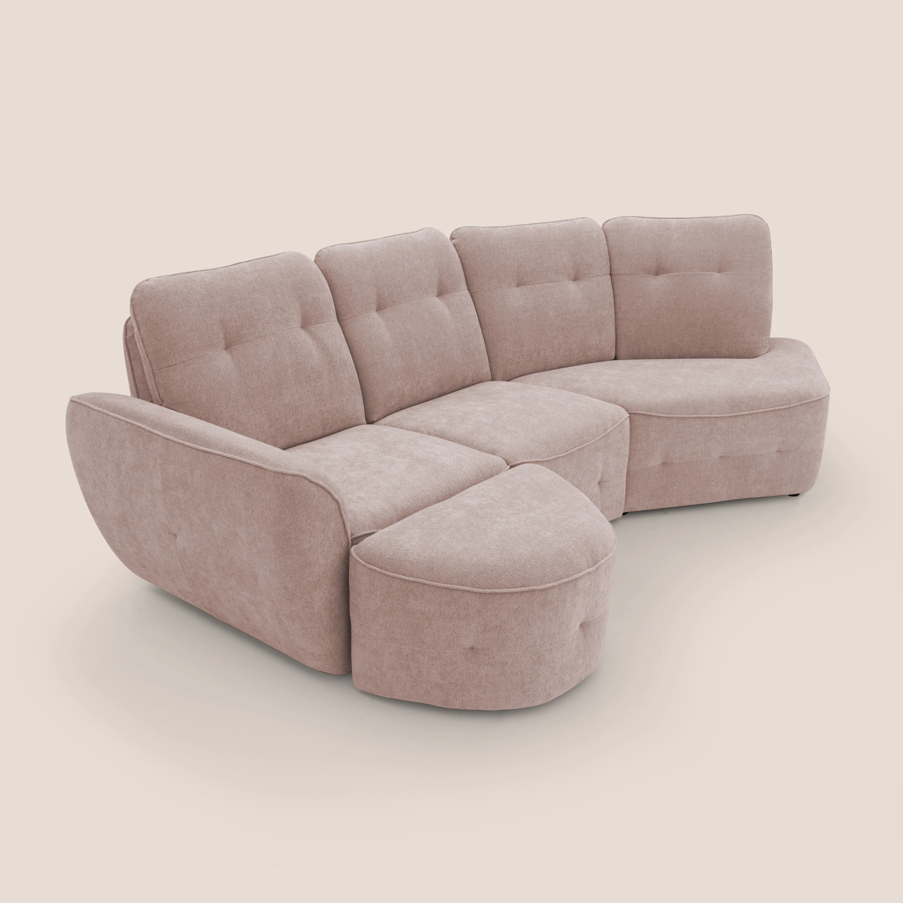 Cerbero canapé d'angle avec pouf terminal en bouclette douce imperméable T07 rose - Image 10