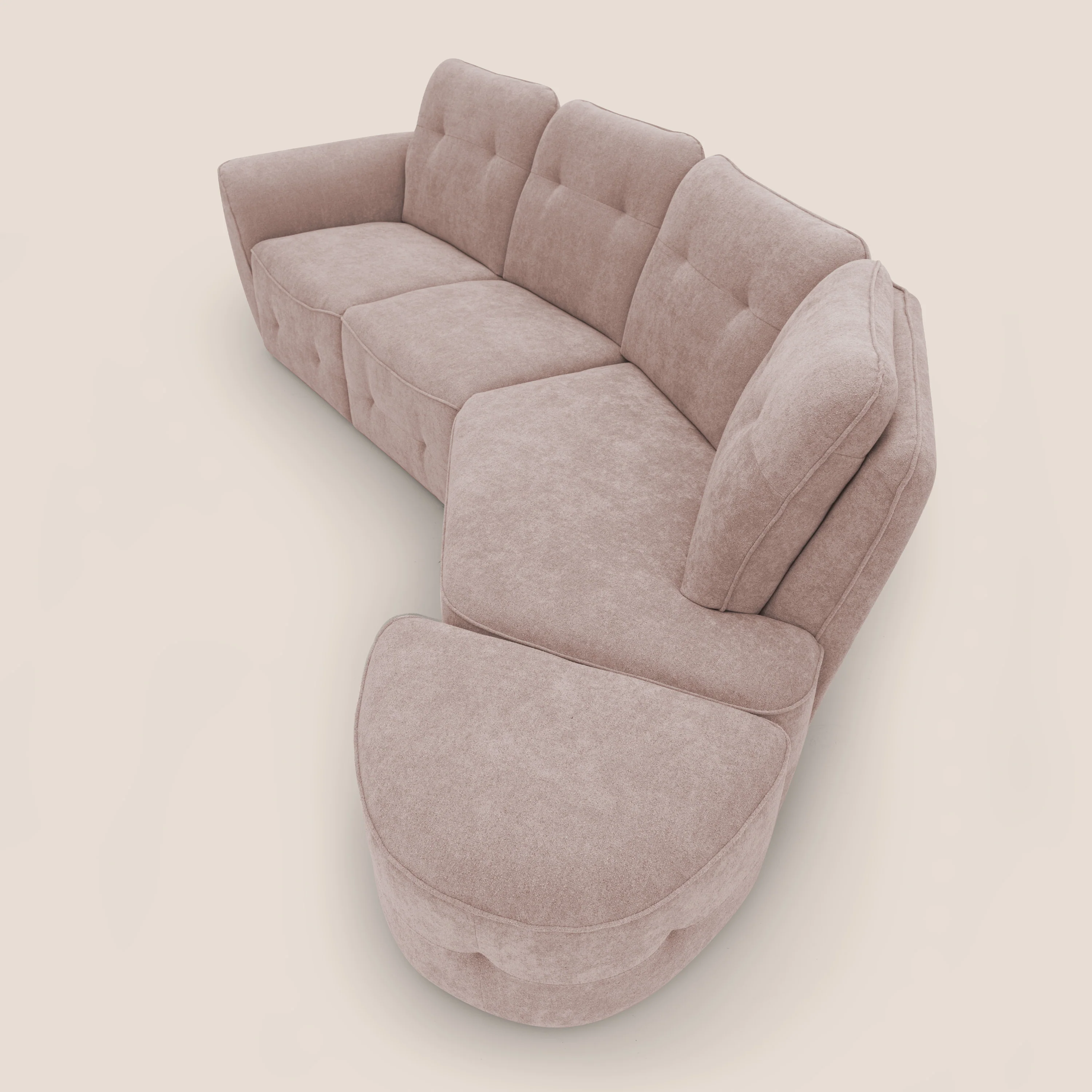 Cerbero canapé d'angle avec pouf terminal en bouclette douce imperméable T07 rose - Image 12