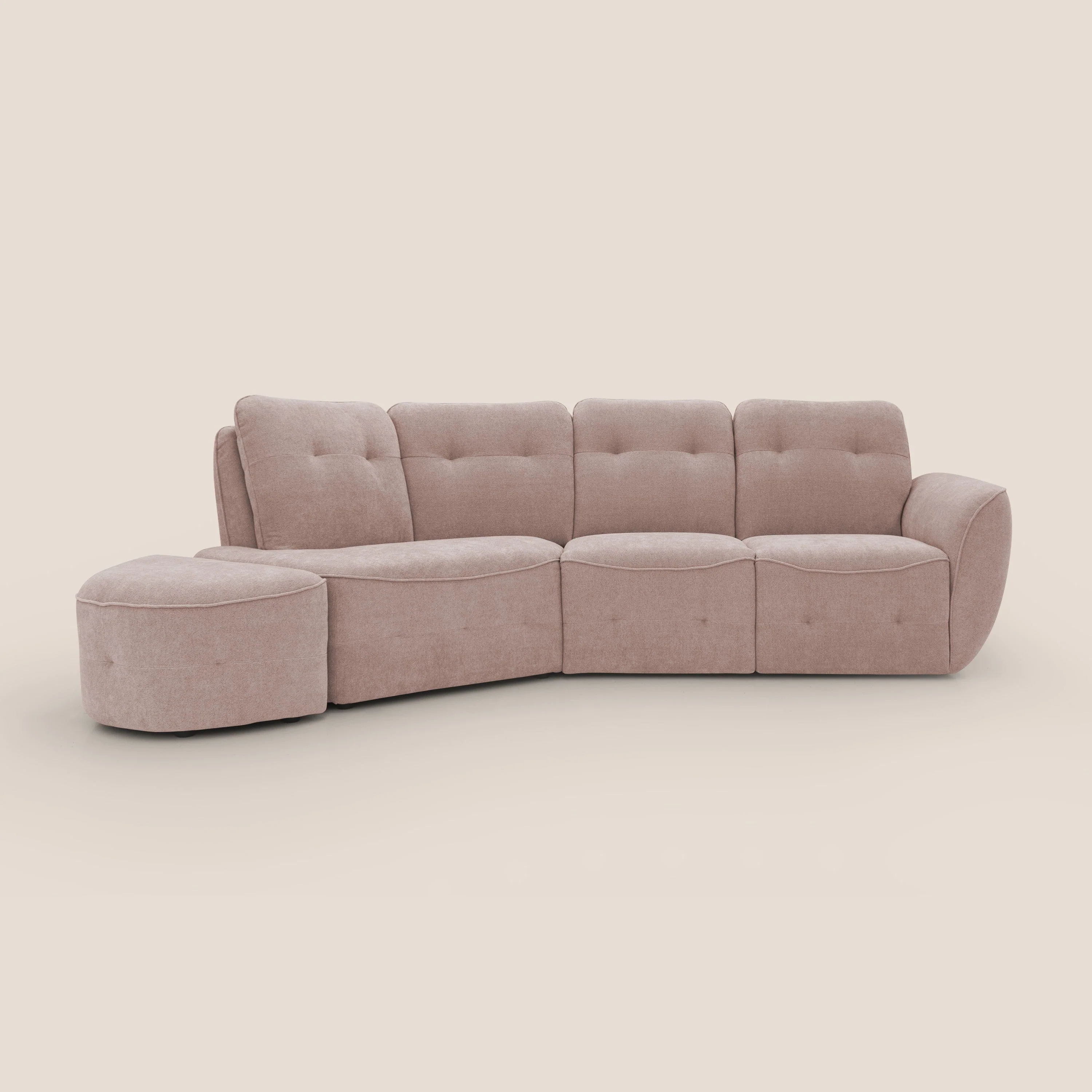 Cerbero canapé d'angle avec pouf terminal en bouclette douce imperméable T07 rose - Image 14