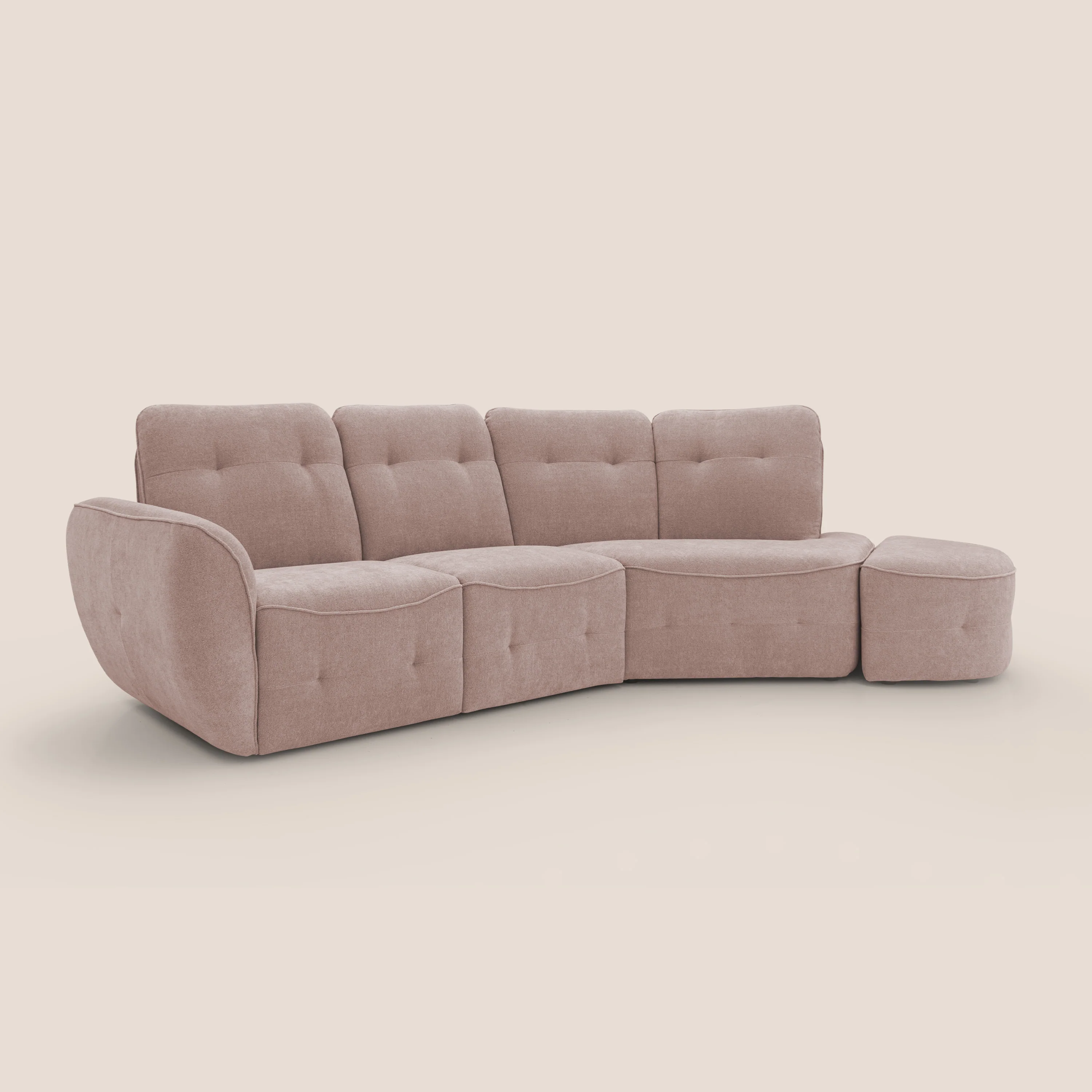 Cerbero canapé d'angle avec pouf terminal en bouclette douce imperméable T07 rose - Image 2