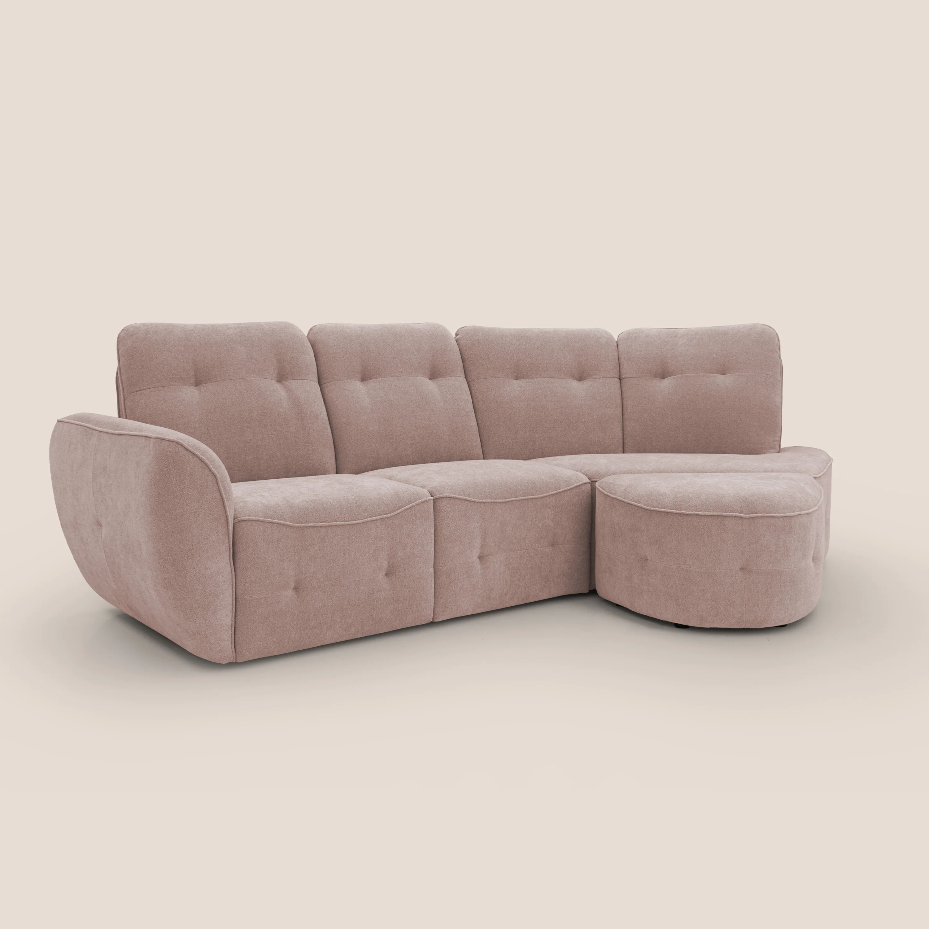 Cerbero canapé d'angle avec pouf terminal en bouclette douce imperméable T07 rose - Image 3