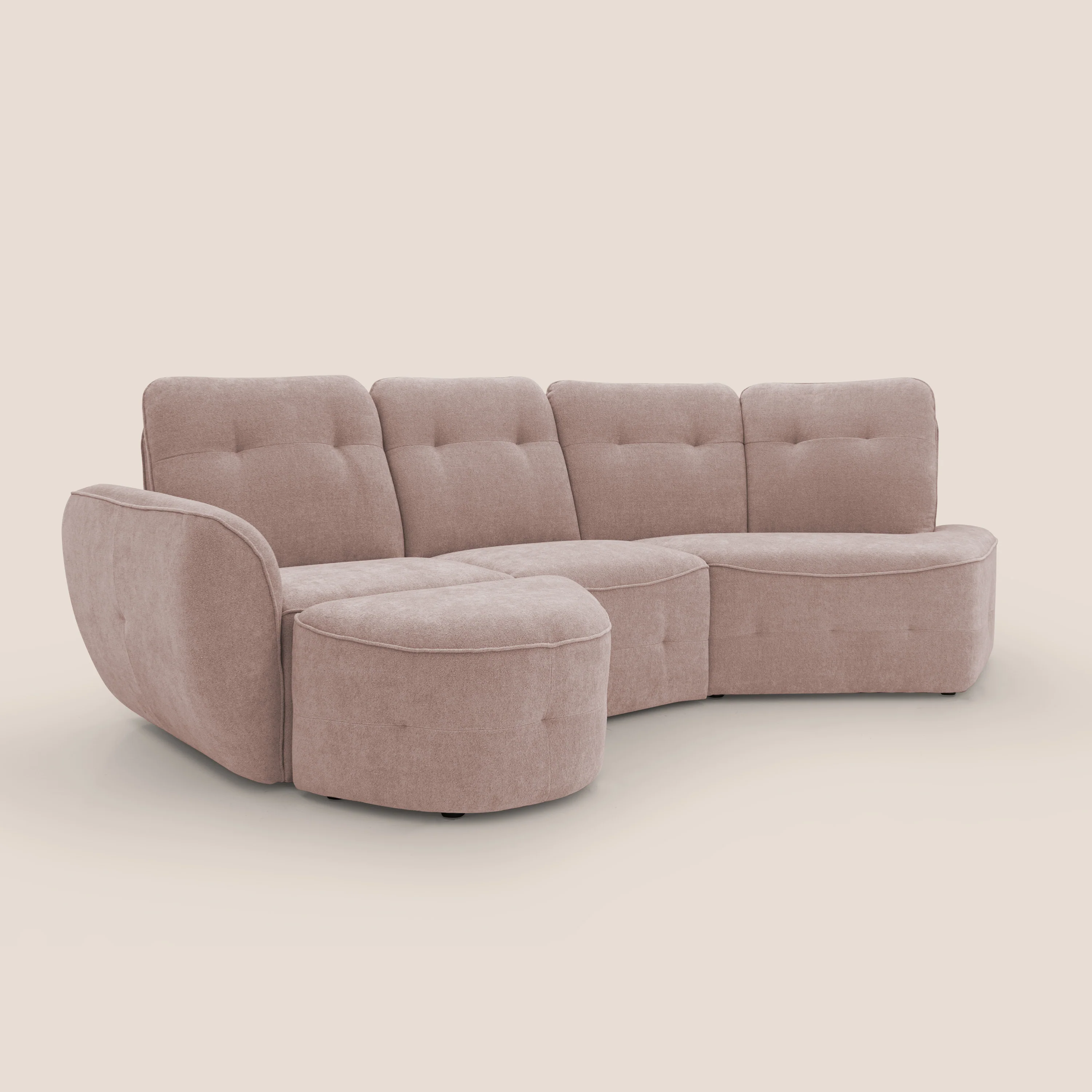 Cerbero canapé d'angle avec pouf terminal en bouclette douce imperméable T07 rose - Image 4
