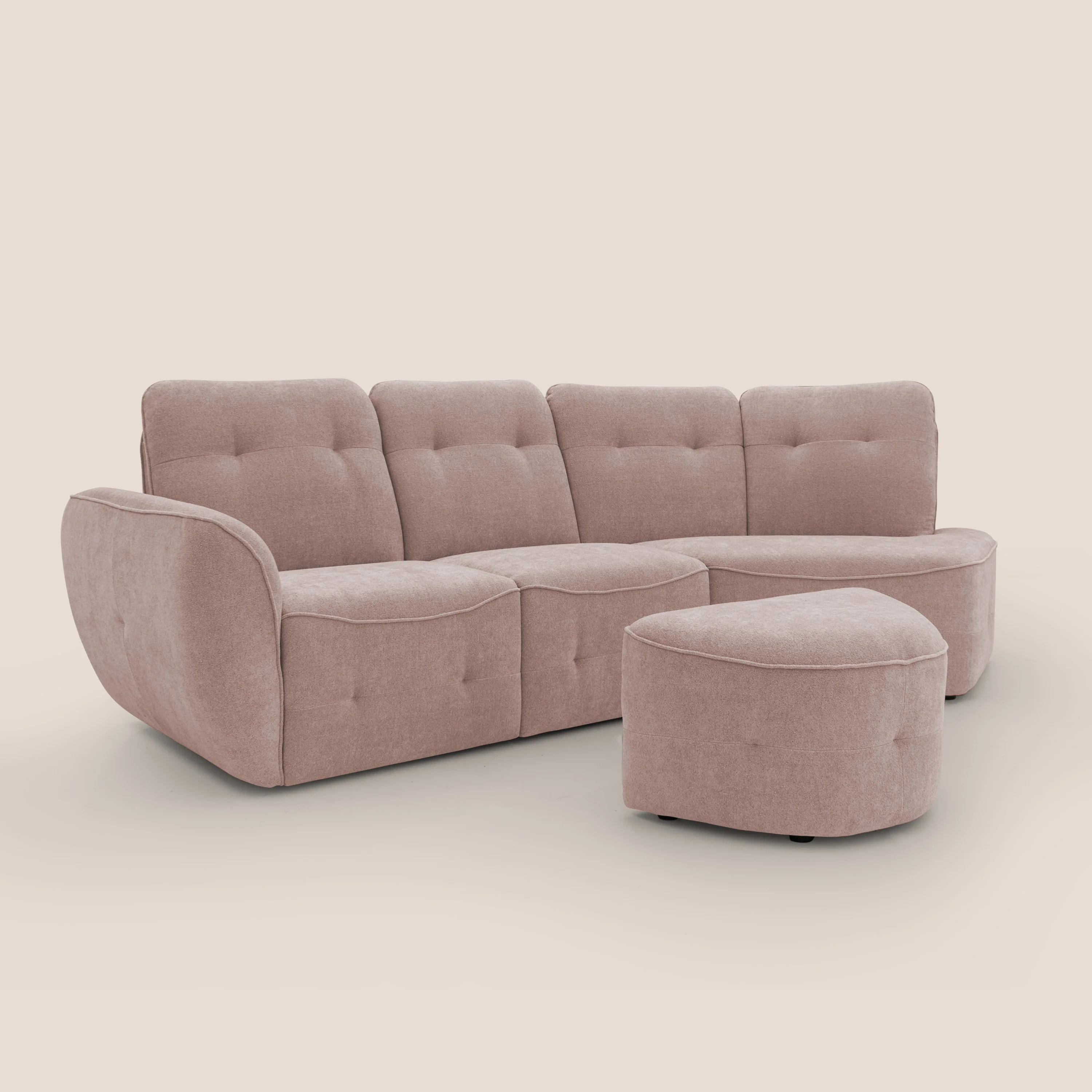 Cerbero canapé d'angle avec pouf terminal en bouclette douce imperméable T07 rose - Image 5