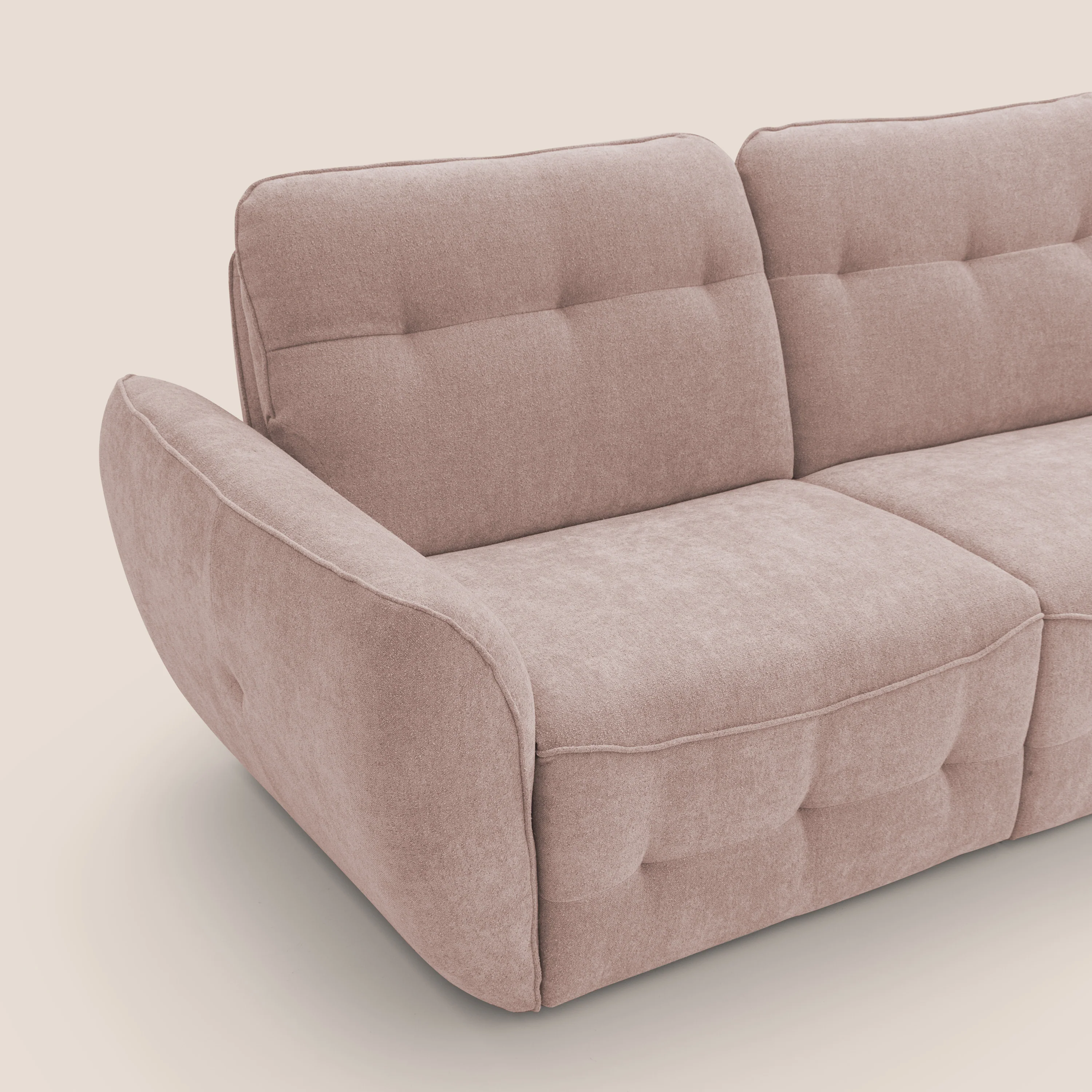 Cerbero canapé d'angle avec pouf terminal en bouclette douce imperméable T07 rose - Image 7