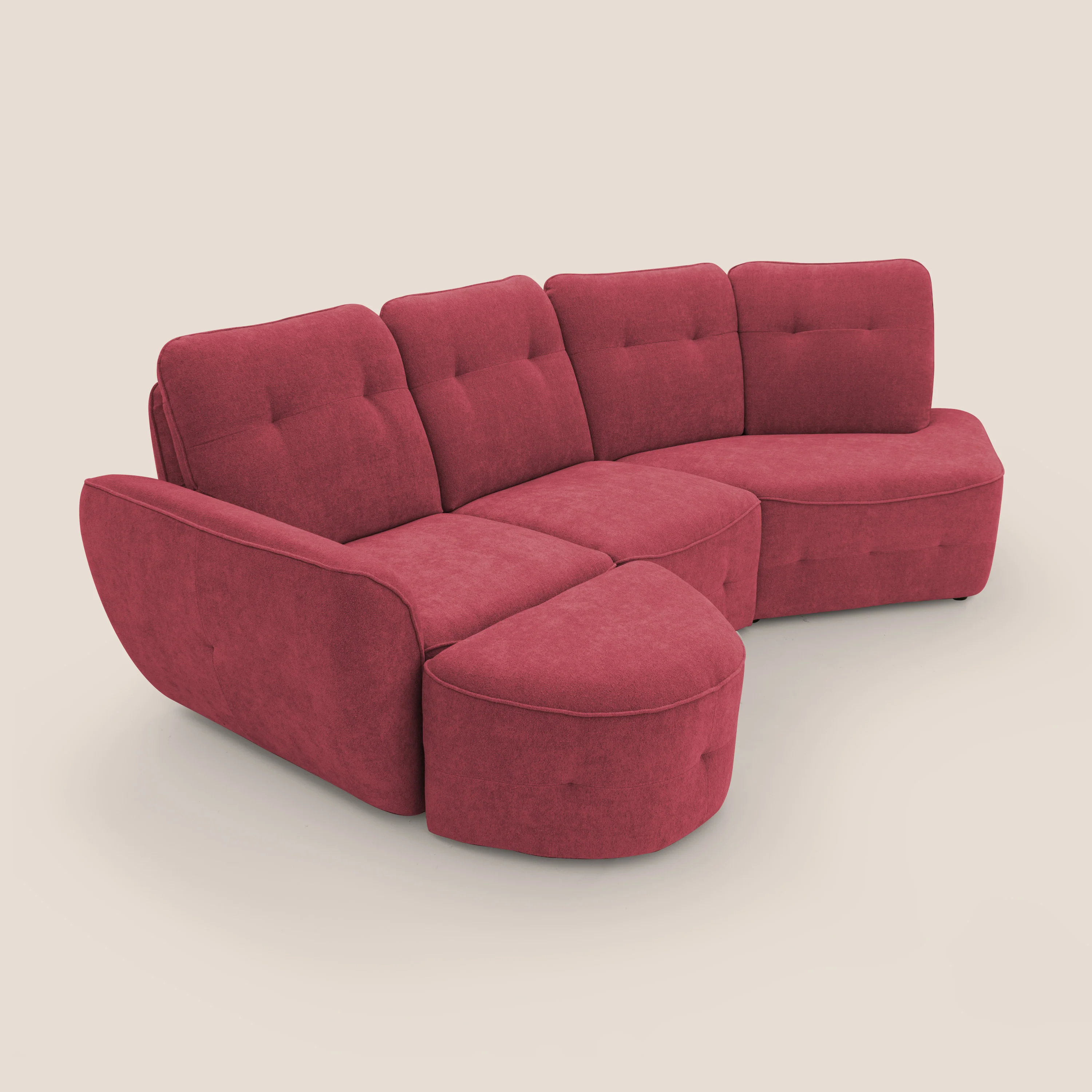Cerbero canapé d'angle avec pouf terminal en bouclette douce imperméable T07 rouge - Image 10