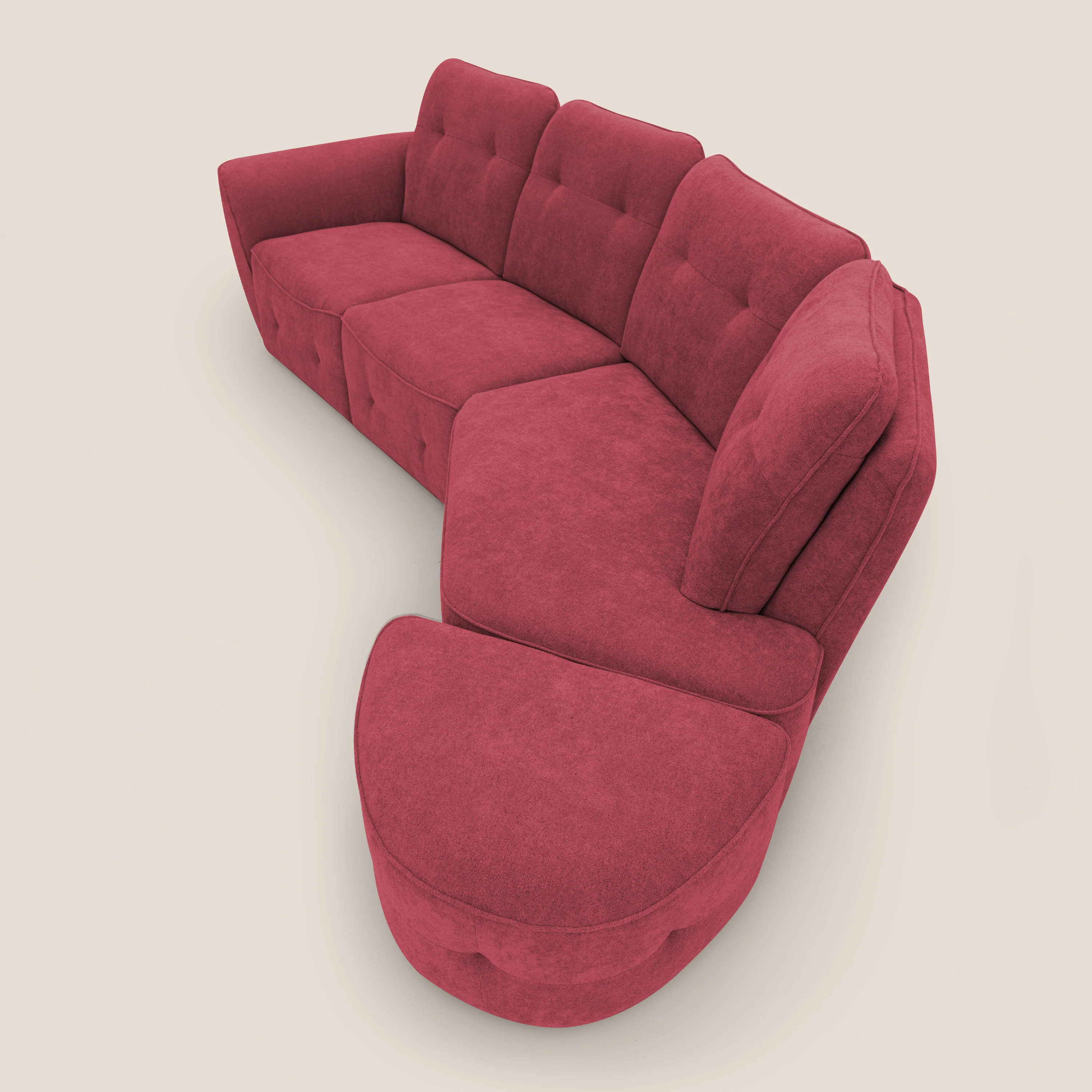 Cerbero canapé d'angle avec pouf terminal en bouclette douce imperméable T07 rouge - Image 12