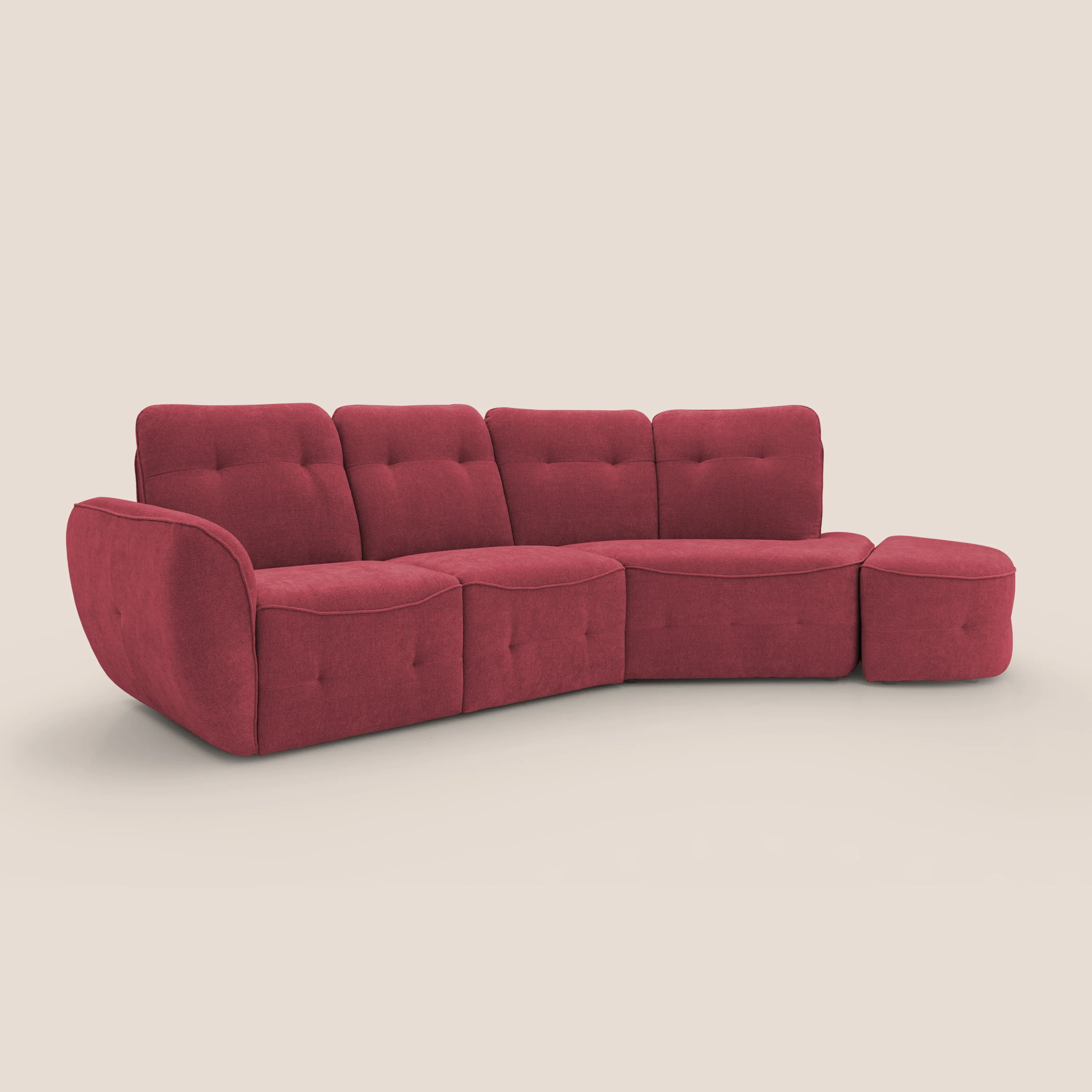 Cerbero canapé d'angle avec pouf terminal en bouclette douce imperméable T07 rouge - Image 2