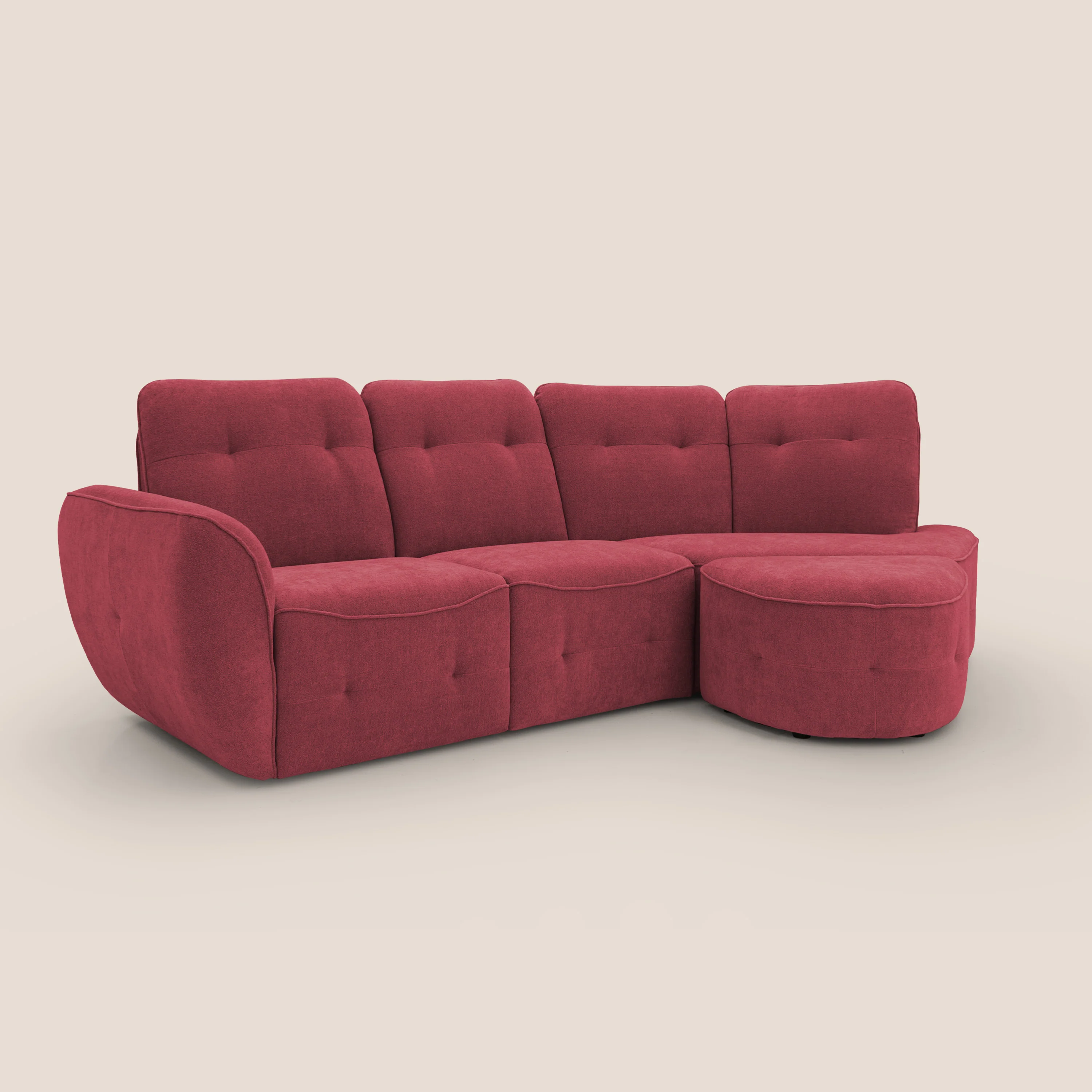 Cerbero canapé d'angle avec pouf terminal en bouclette douce imperméable T07 rouge - Image 3