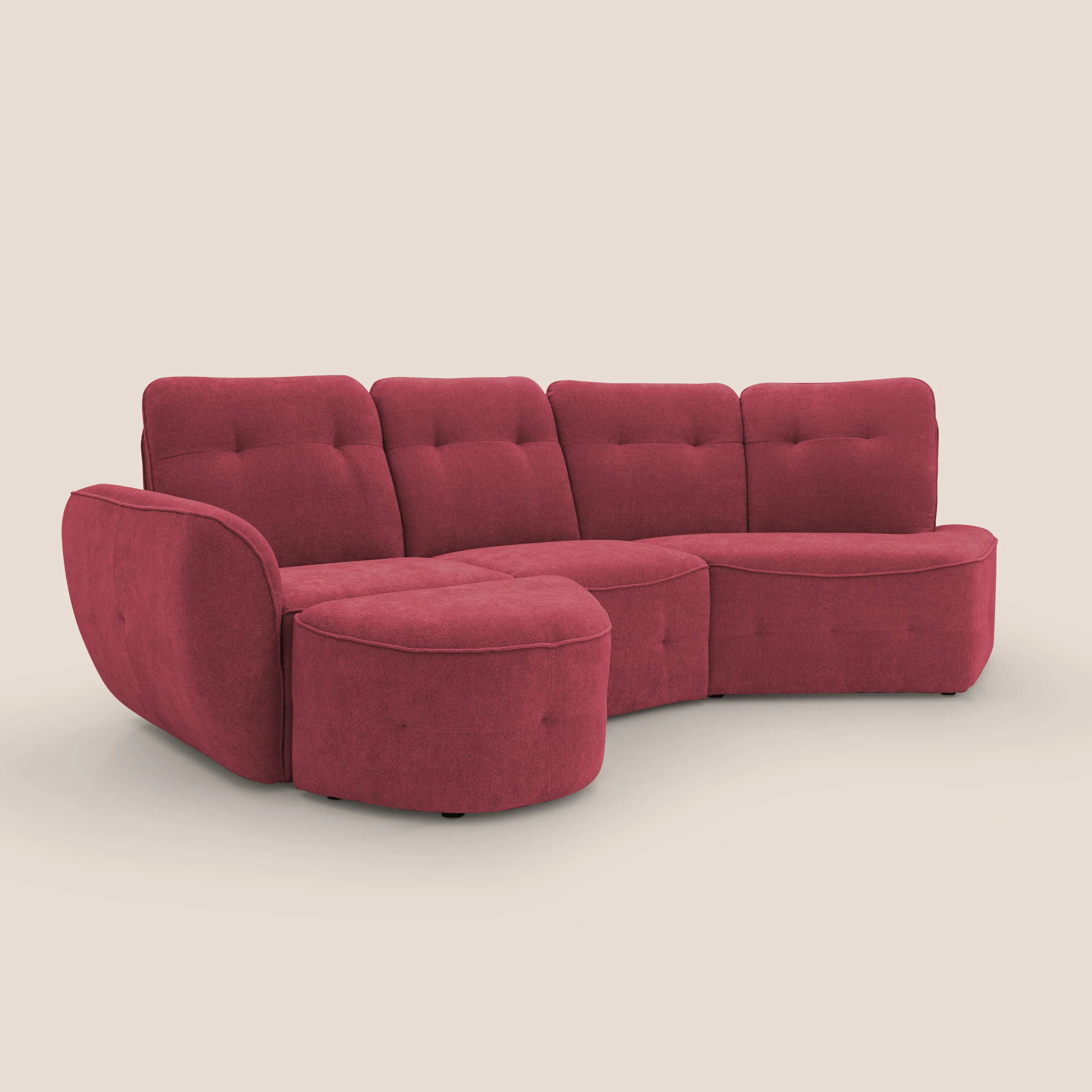 Cerbero canapé d'angle avec pouf terminal en bouclette douce imperméable T07 rouge - Image 4
