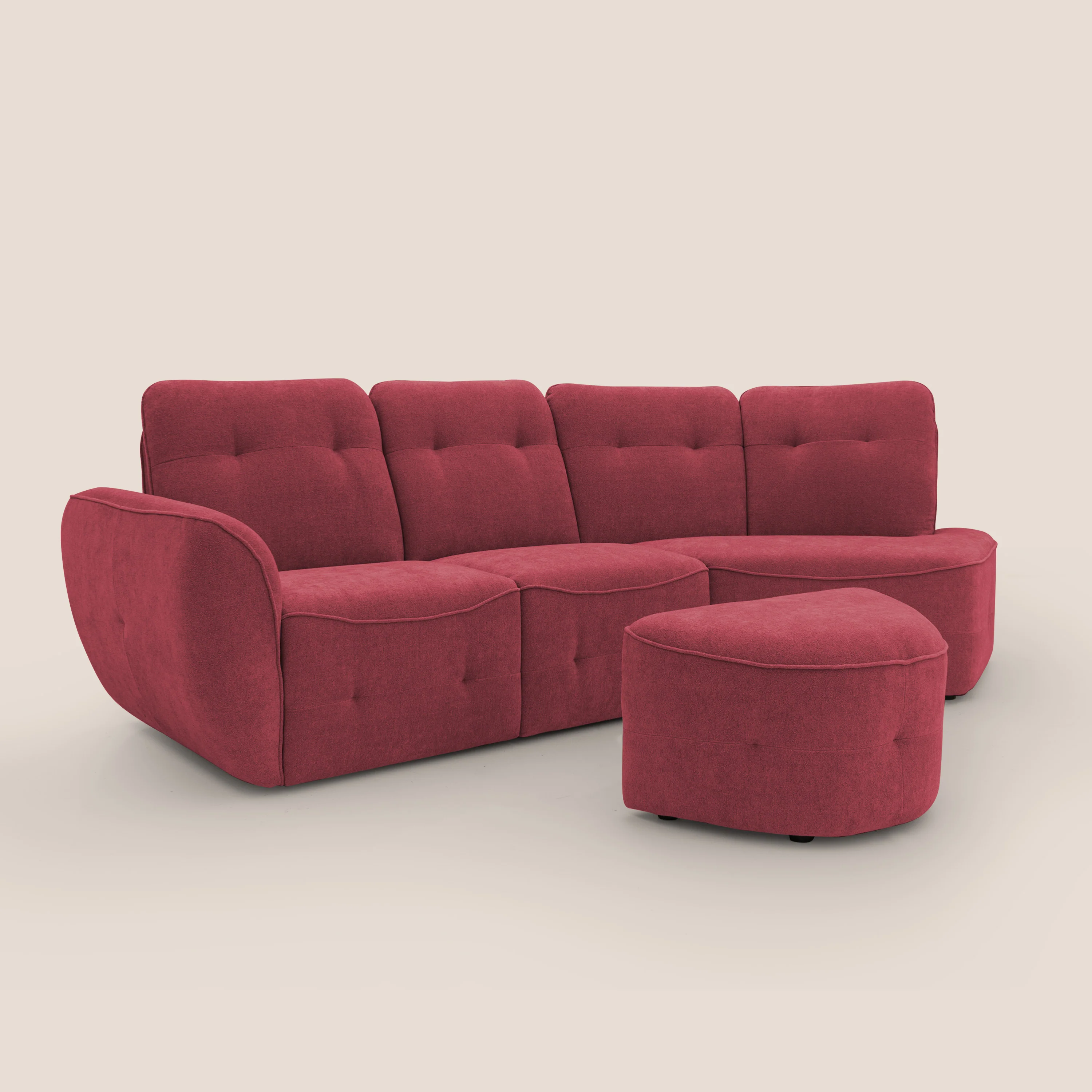 Cerbero canapé d'angle avec pouf terminal en bouclette douce imperméable T07 rouge - Image 5