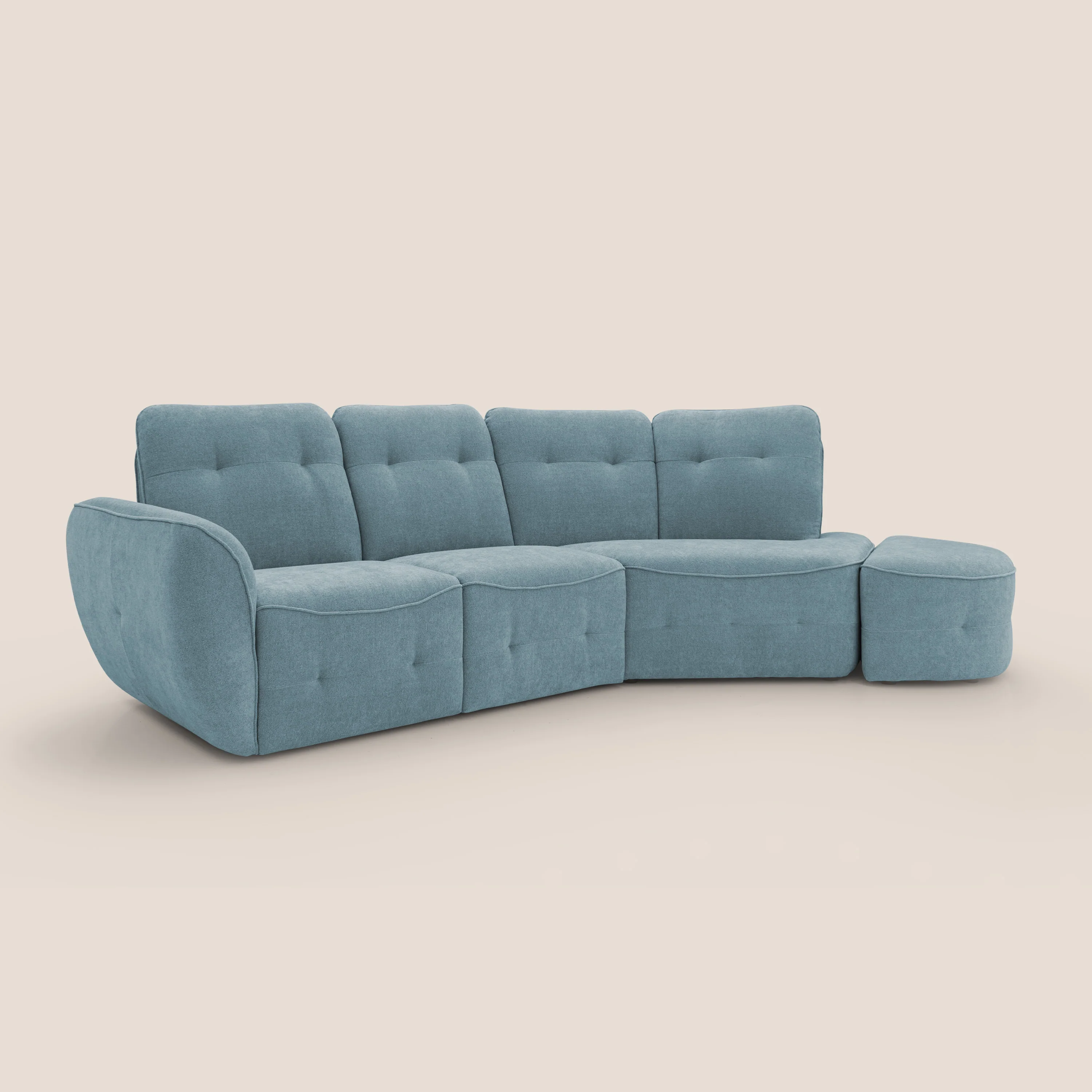 Cerbero canapé d'angle avec pouf terminal en bouclette douce imperméable T07 sucre glace - Image 2