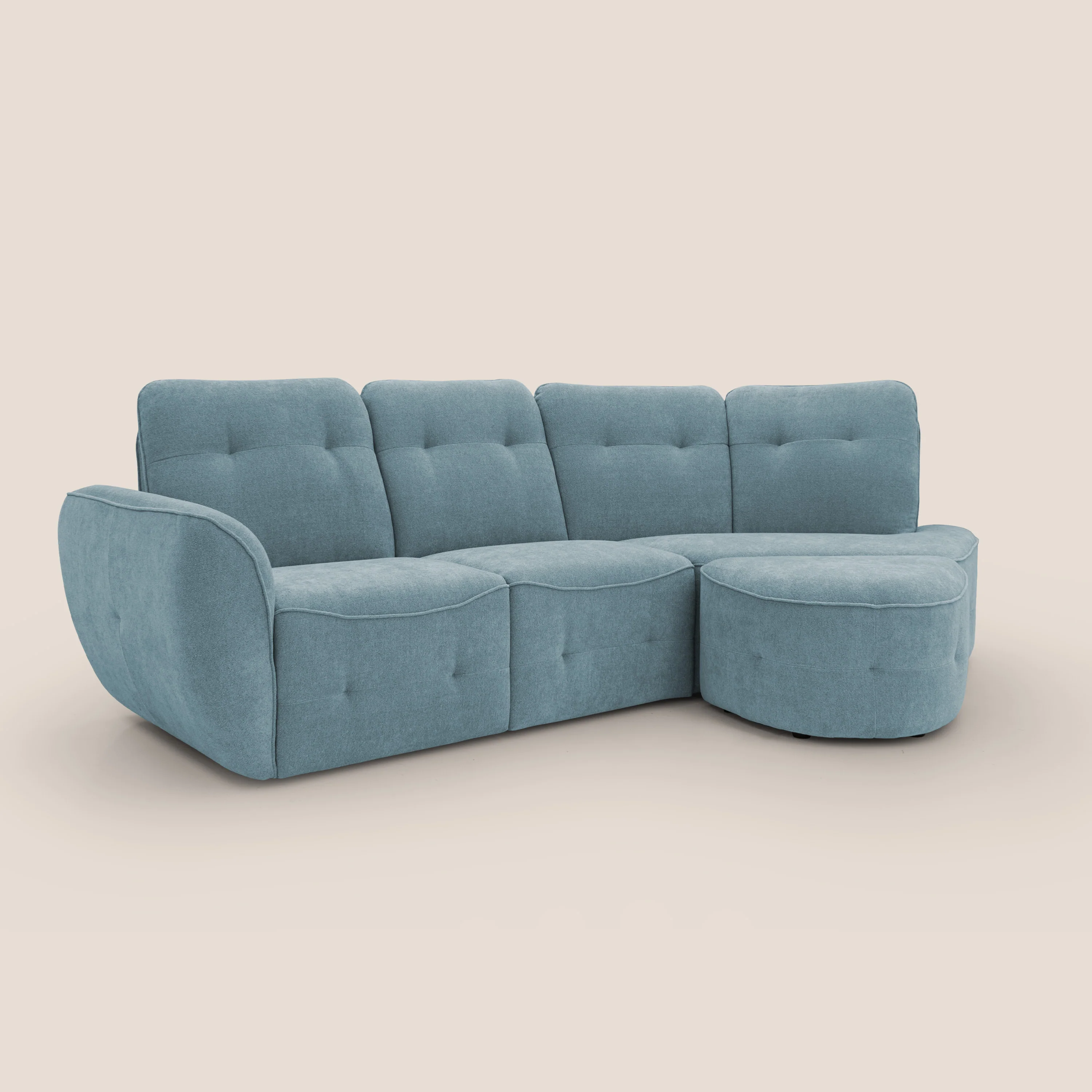 Cerbero canapé d'angle avec pouf terminal en bouclette douce imperméable T07 sucre glace - Image 3