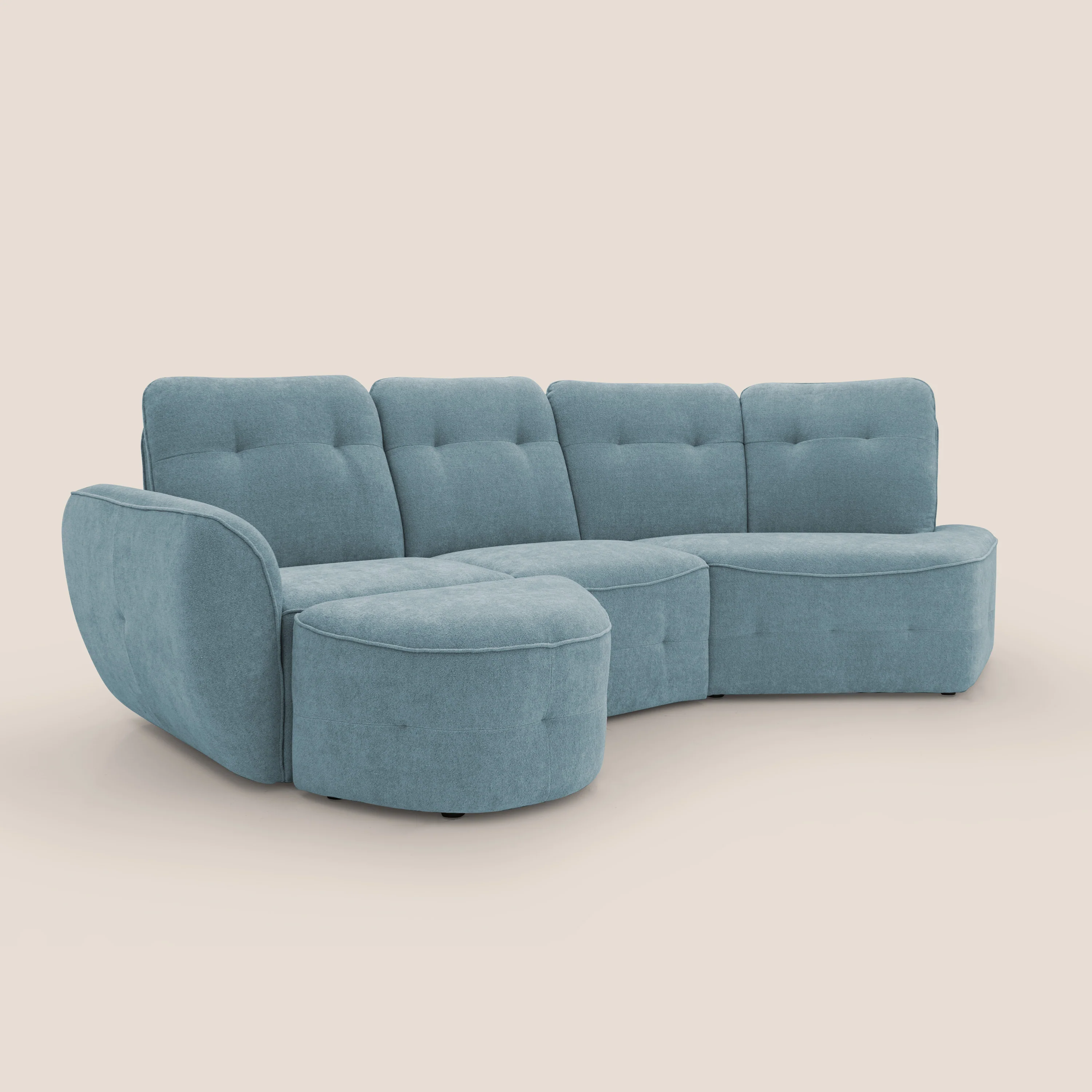Cerbero canapé d'angle avec pouf terminal en bouclette douce imperméable T07 sucre glace - Image 4