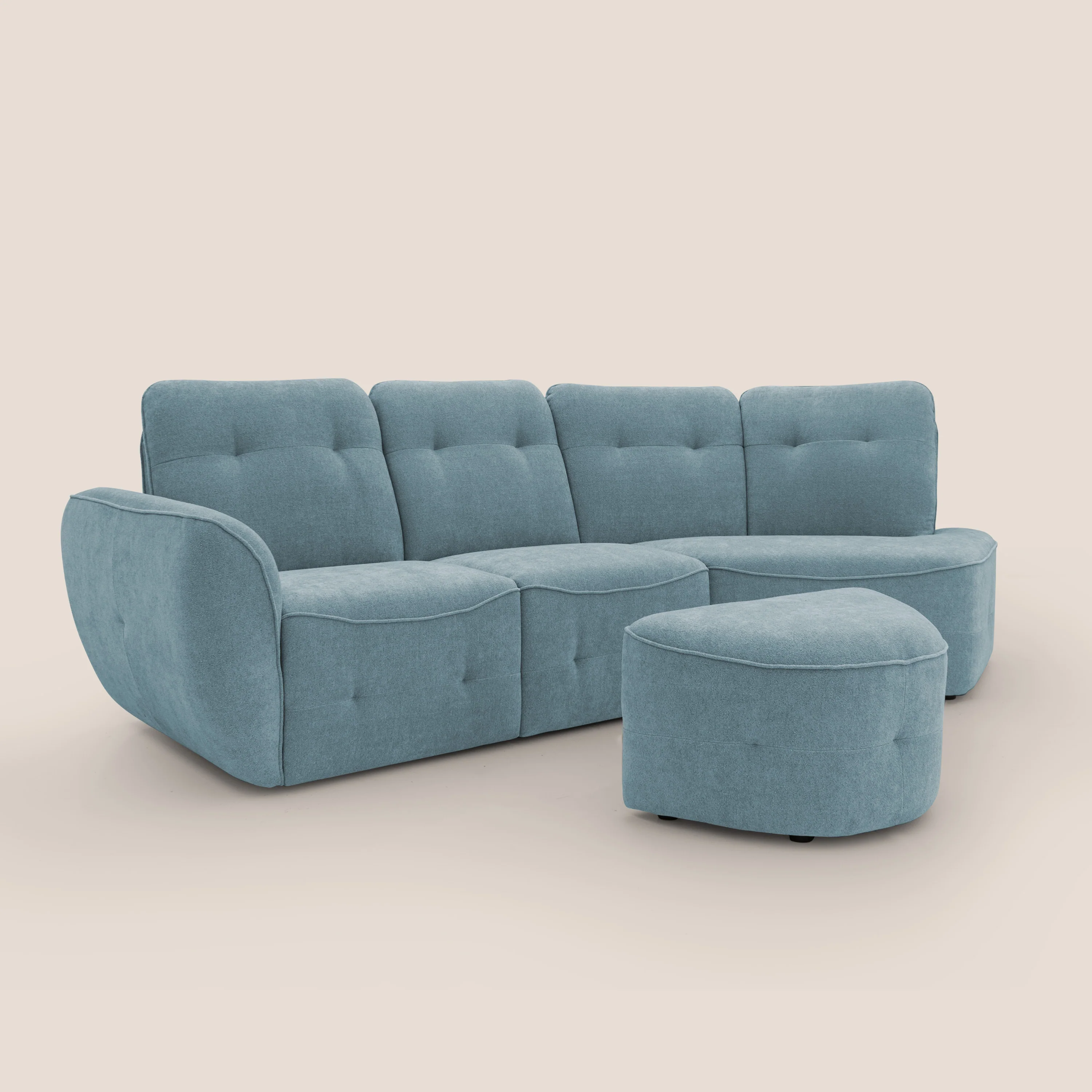 Cerbero canapé d'angle avec pouf terminal en bouclette douce imperméable T07 sucre glace - Image 5