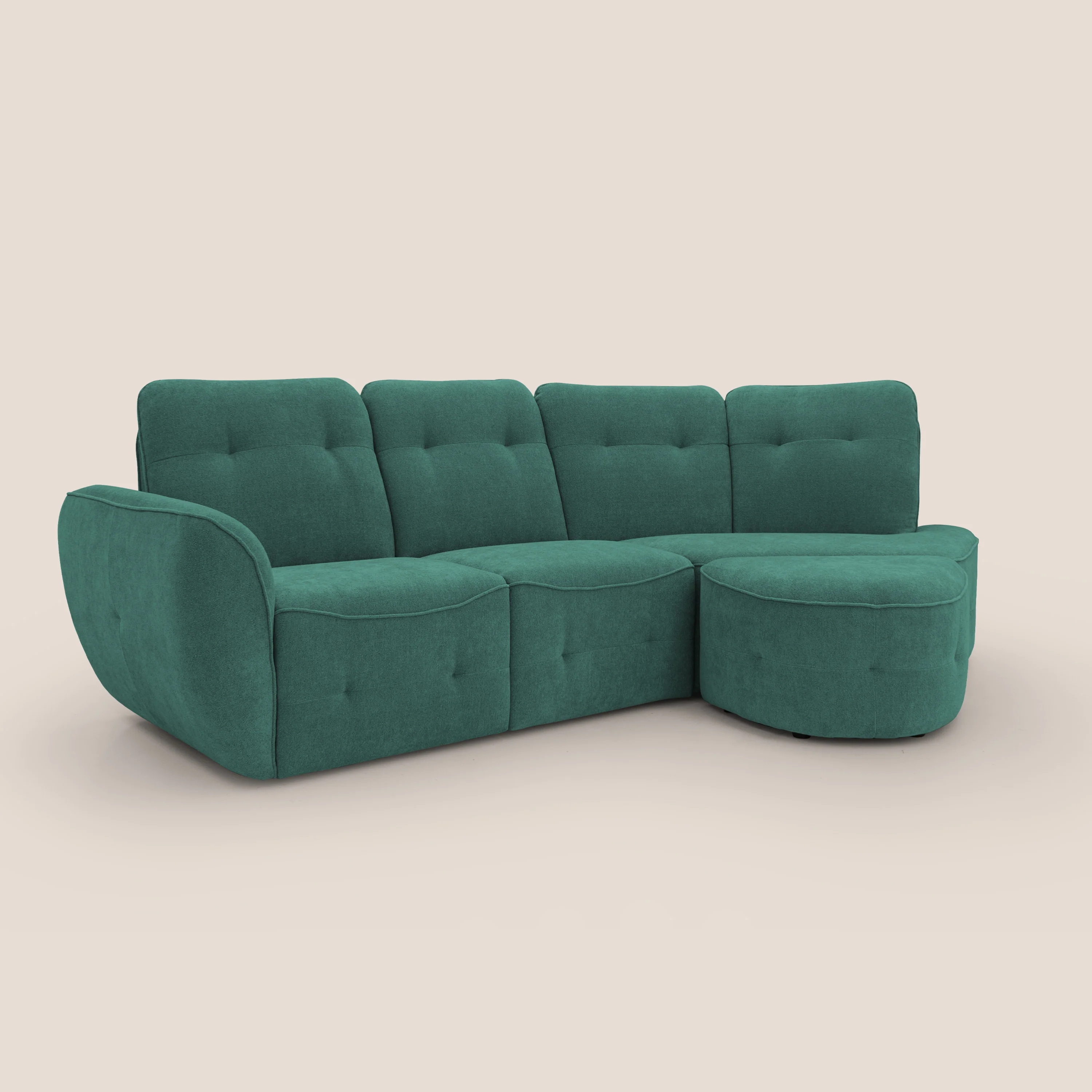 Cerbero canapé d'angle avec pouf terminal en bouclette douce imperméable T07 vert - Image 4