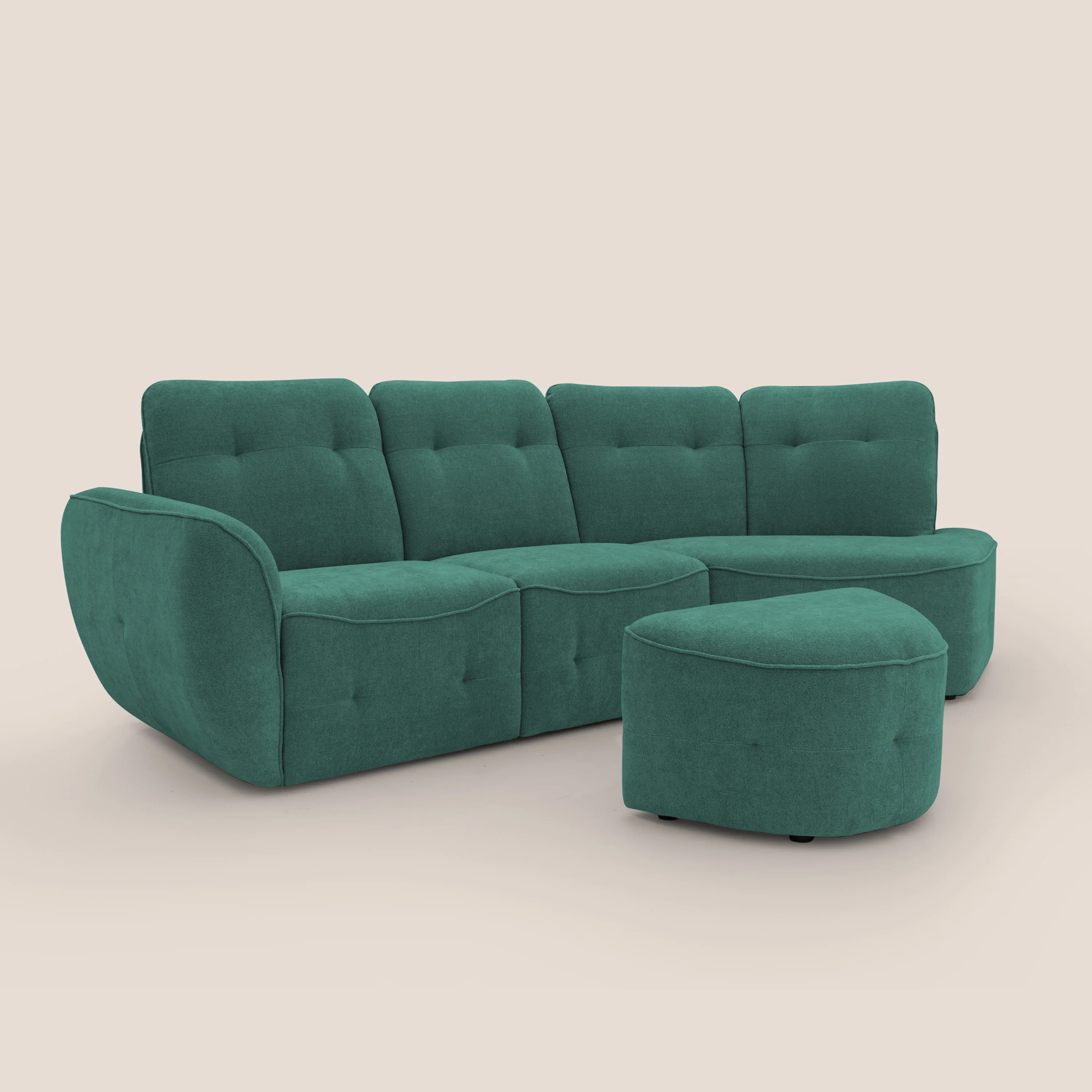 Cerbero canapé d'angle avec pouf terminal en bouclette douce imperméable T07 vert - Image 6
