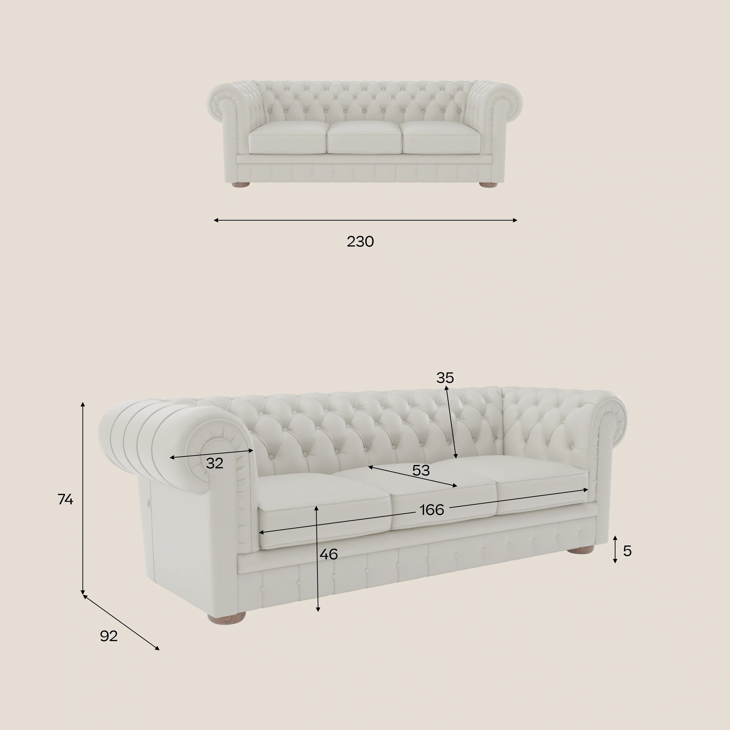 Chester 4 places 3 assises en véritable cuir - Chesterfield capitonnage artisanal - Image 141