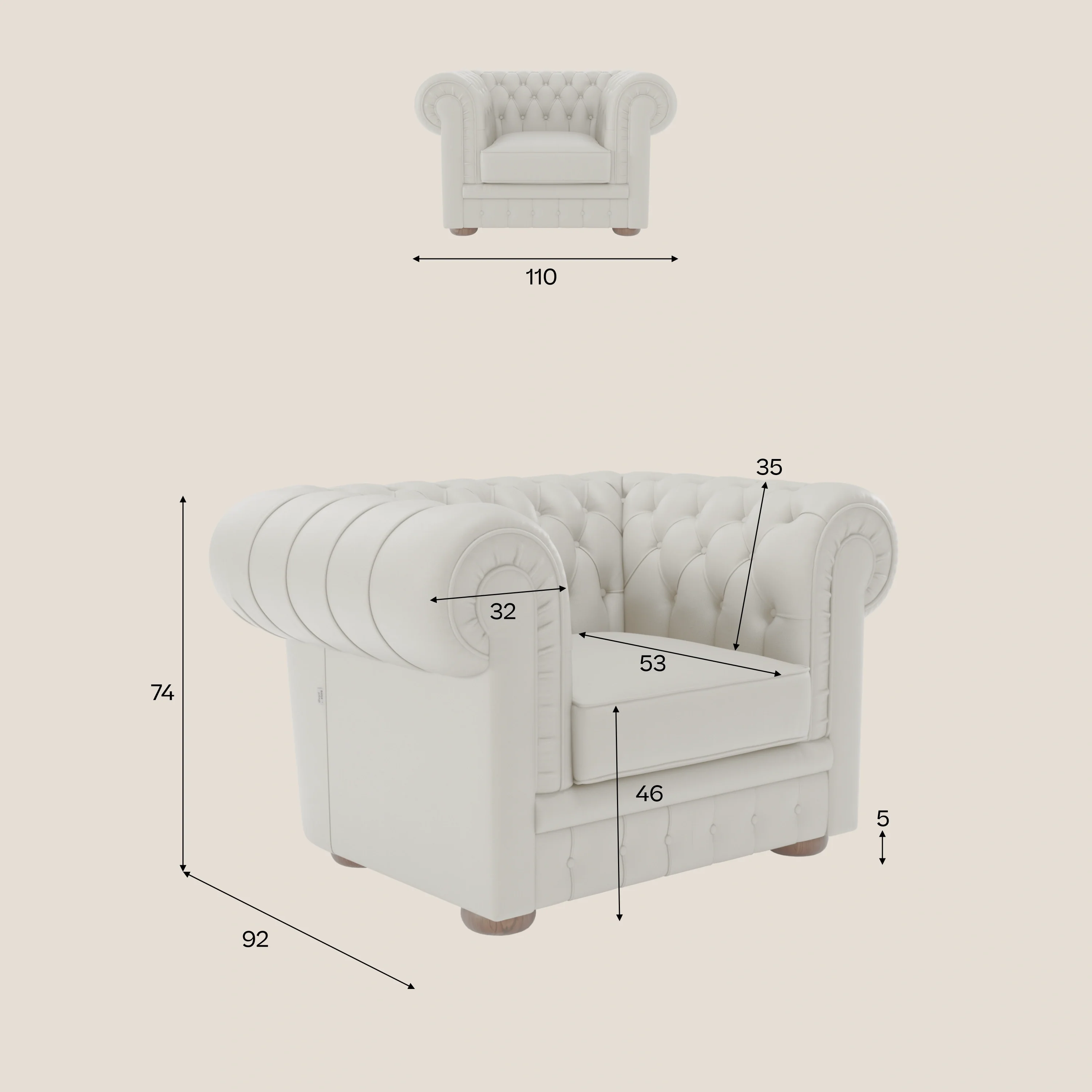 Chester Fauteuil en véritable cuir avec capitonné artisanal - Image 118