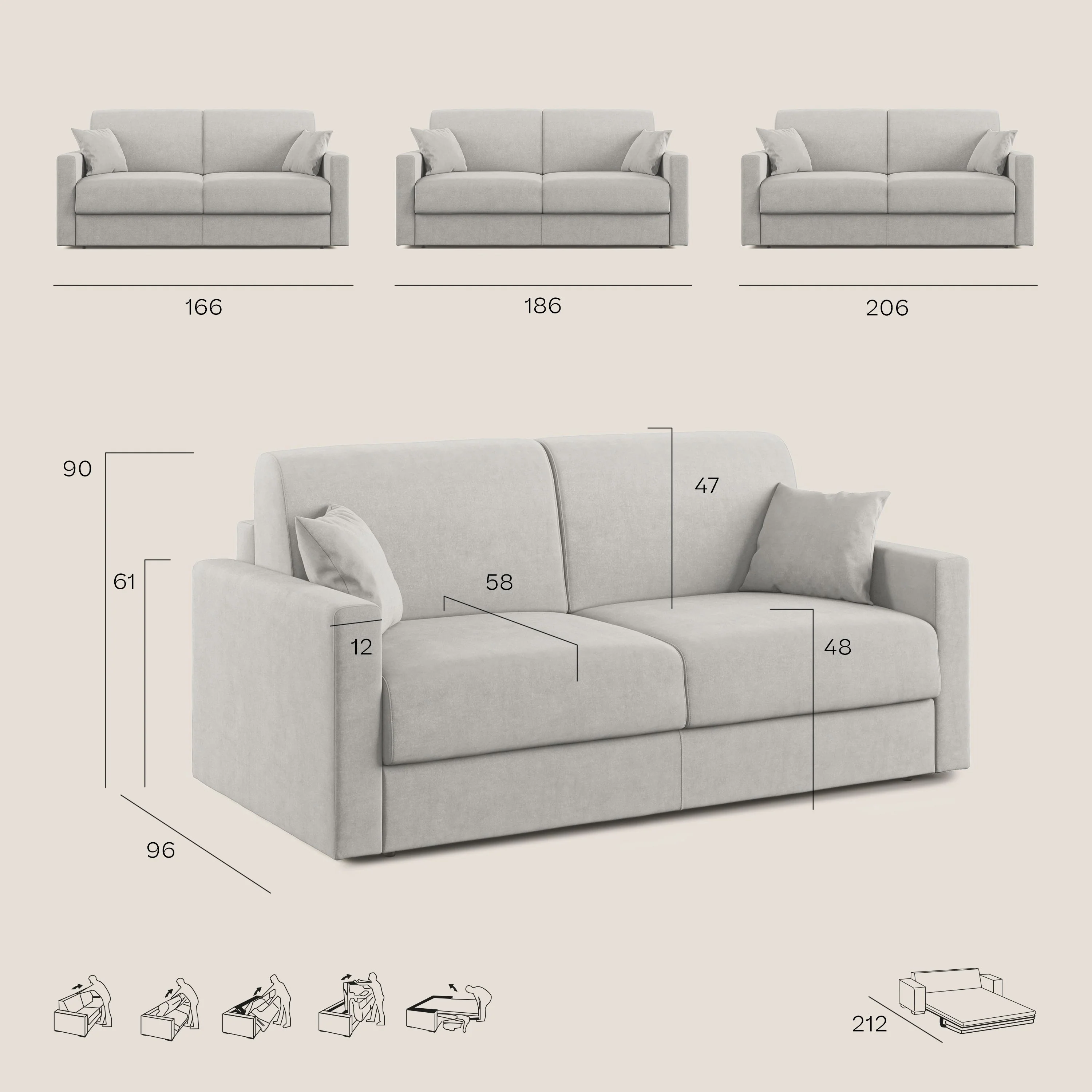 Chris Canapé convertible en tissu imperméable T13 Taupe tortora - Image 12