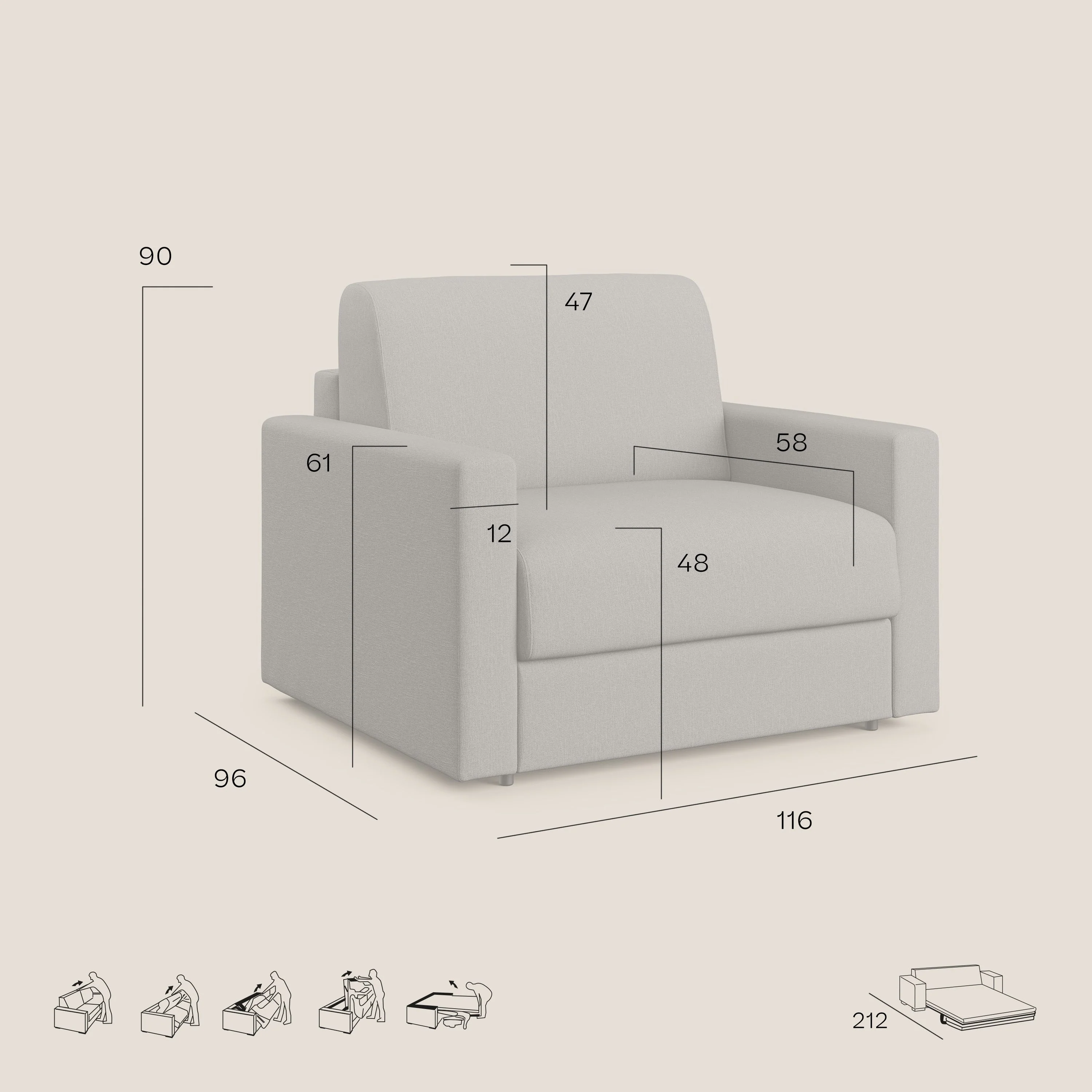 Chris Fauteuil convertible en tissu imperméable T13 Taupe tortora - Image 9